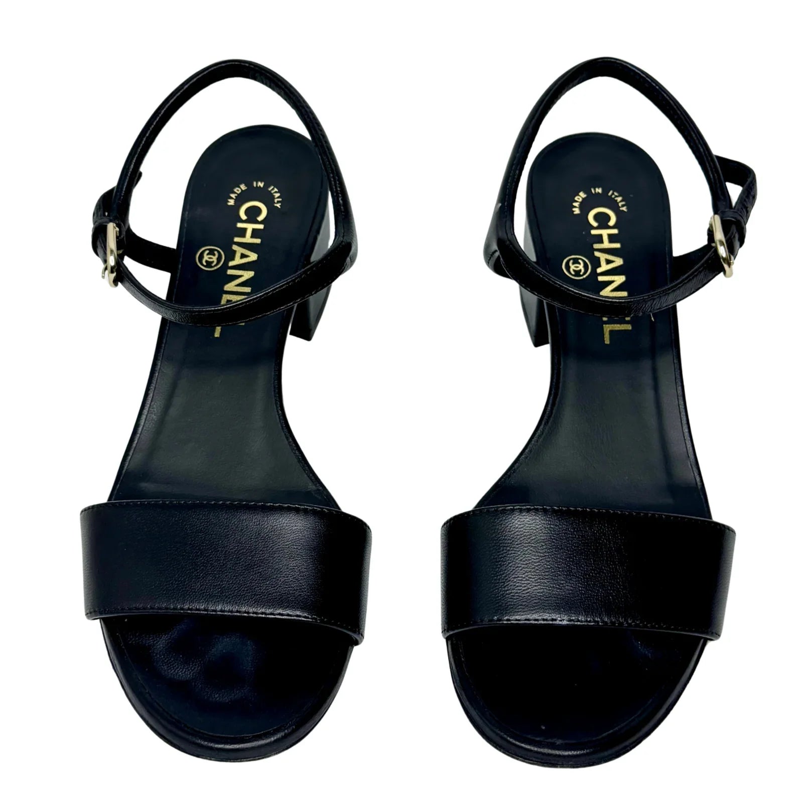 Chanel Black Lambskin Leather Classic Sandals – Size 36C