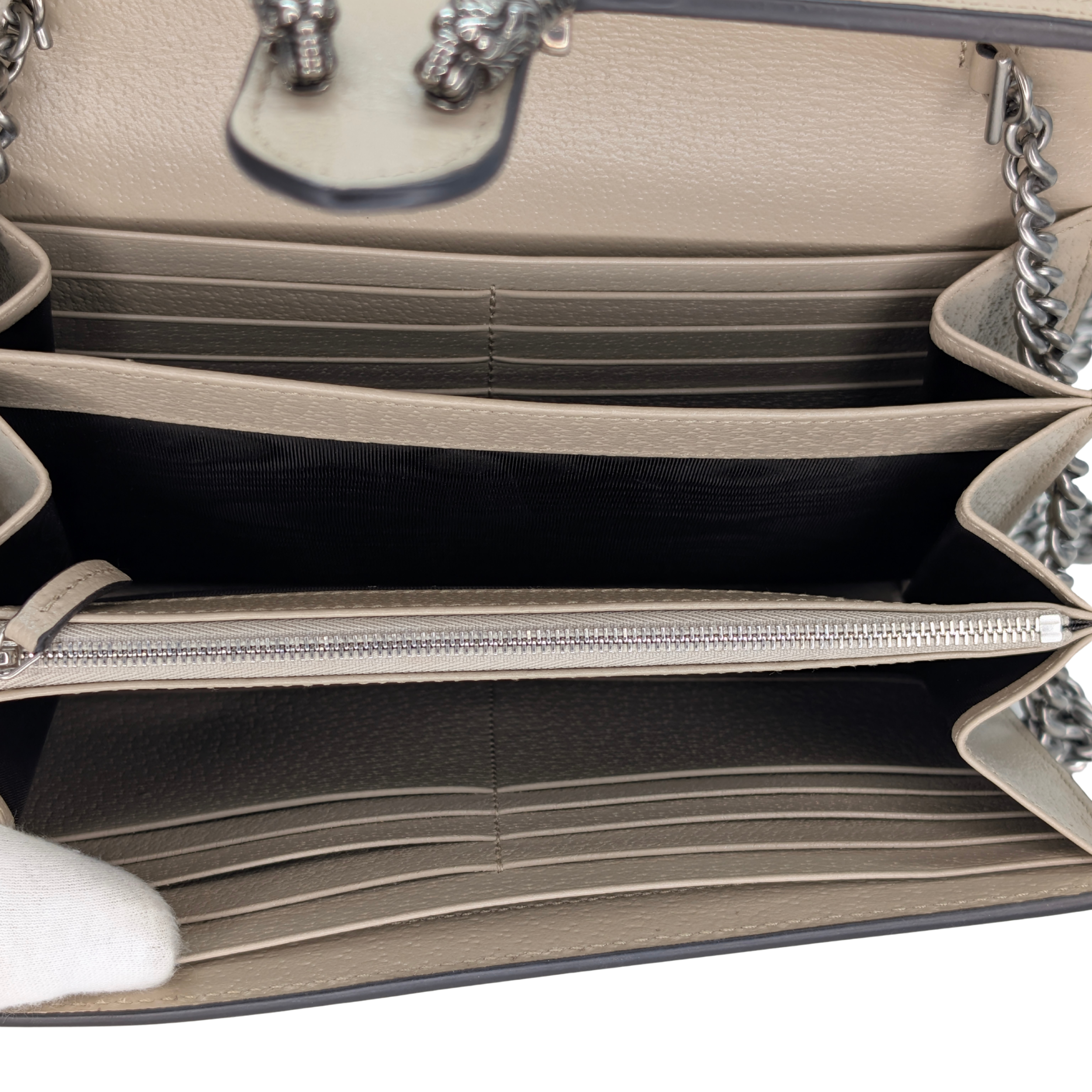 Gucci Dionysus GG Supreme Chain Wallet Beige