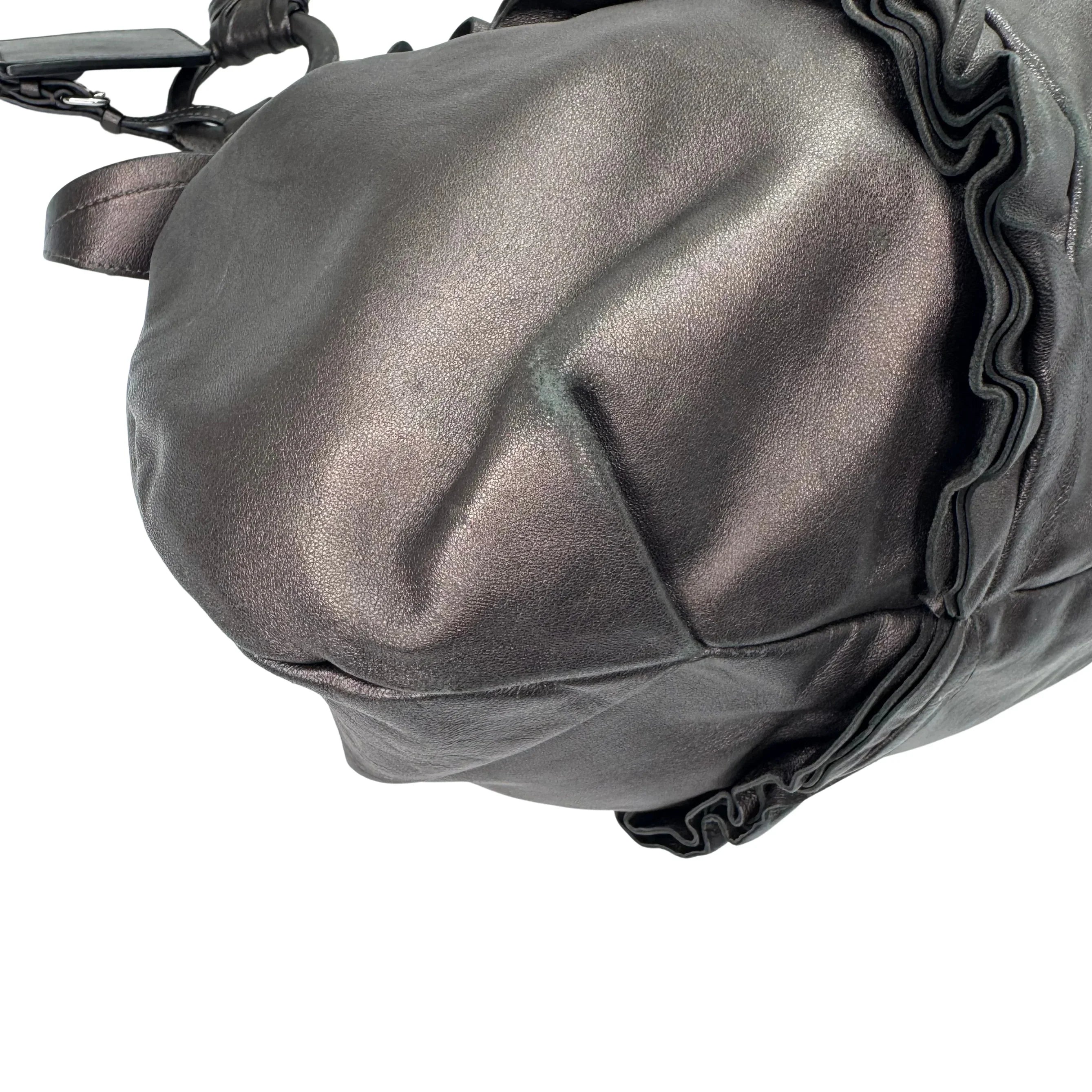 Prada Nappa Ruffle Hobo Grafite Mordore Shoulder Bag - Lost Designer