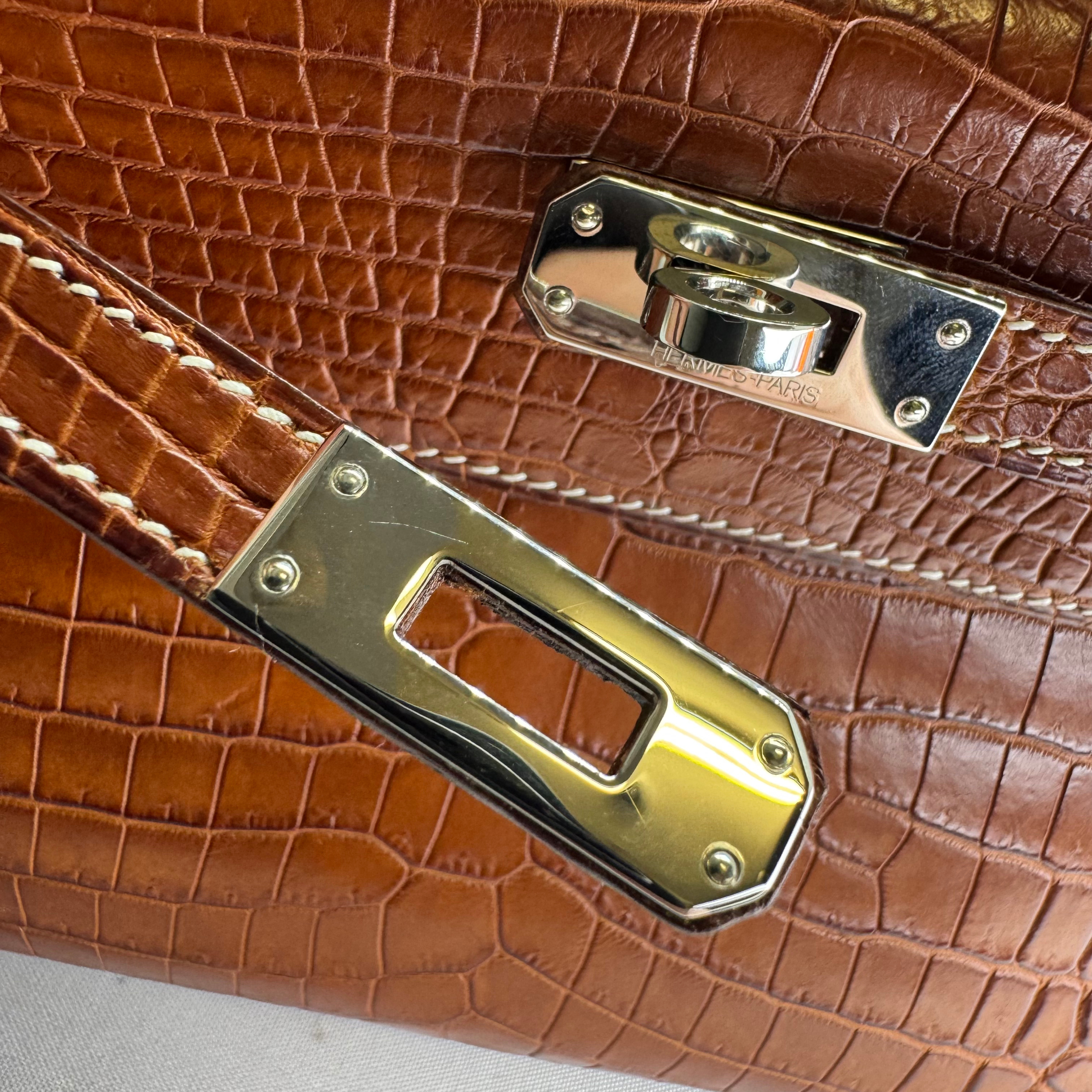 Hermes Kelly Pochette Fauve Niloticus Crocodile PHW □ J Stamp