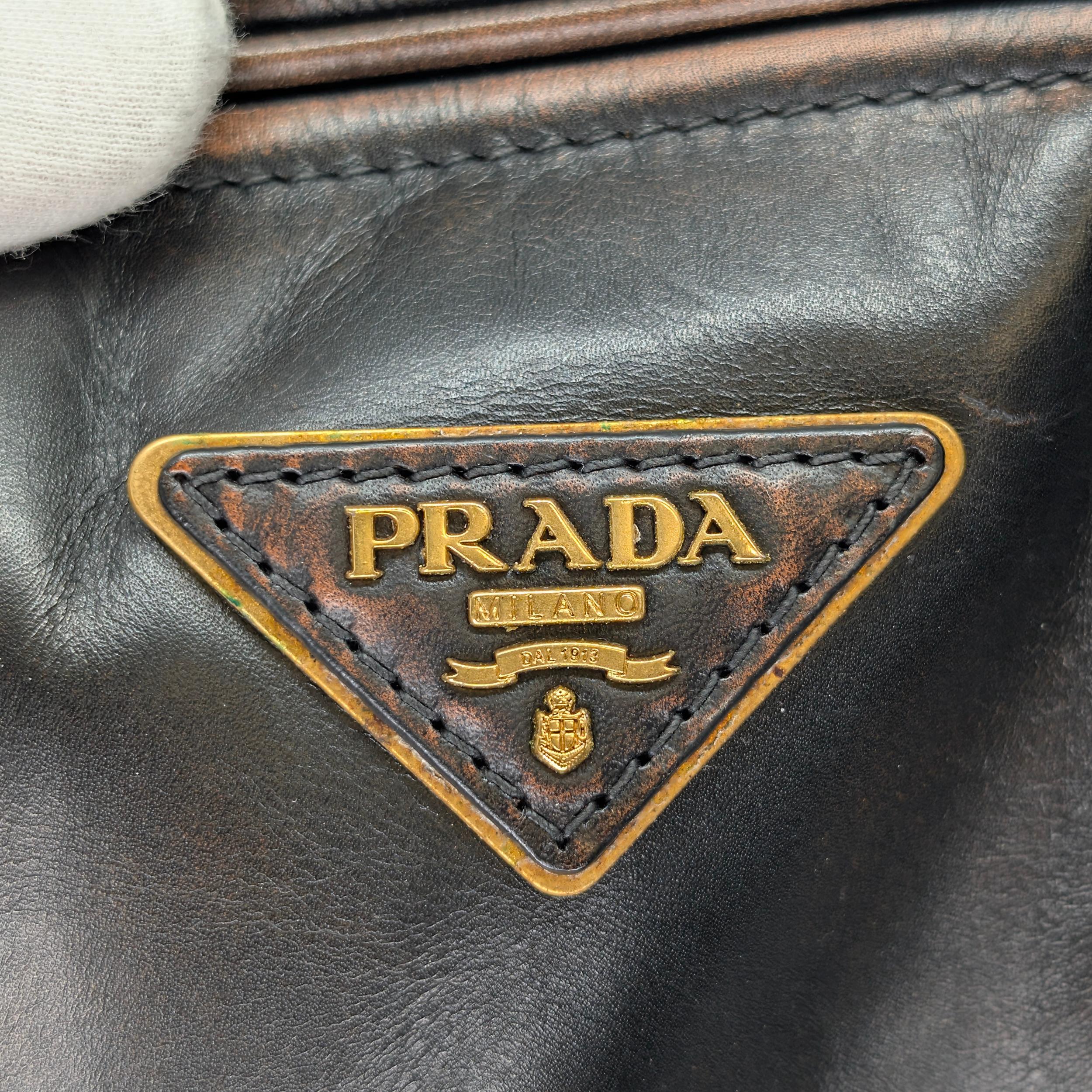Prada Vitello Vintage Bowling Bag Distressed Black