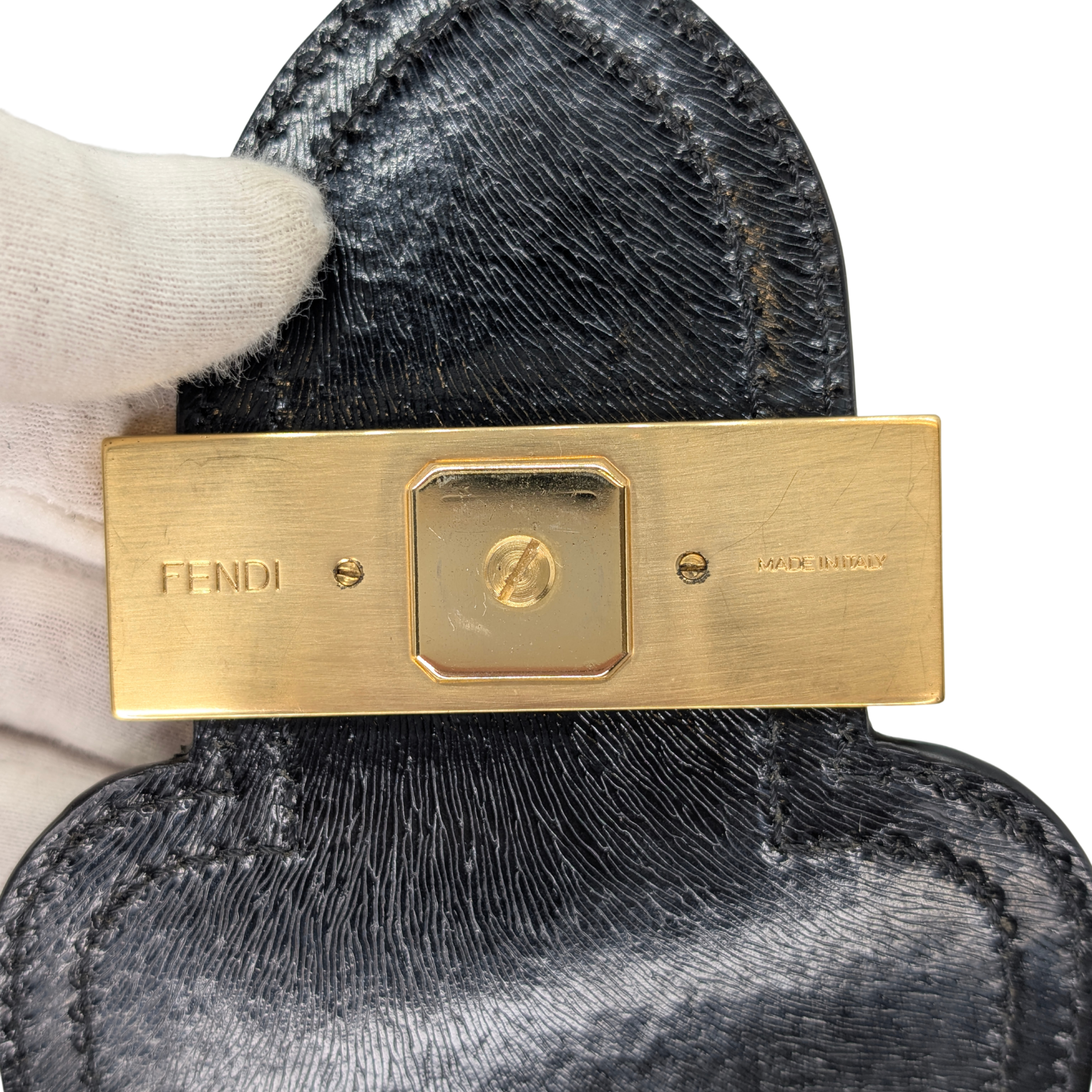 Fendi Logo Flap Baguette Bag Beige X Black