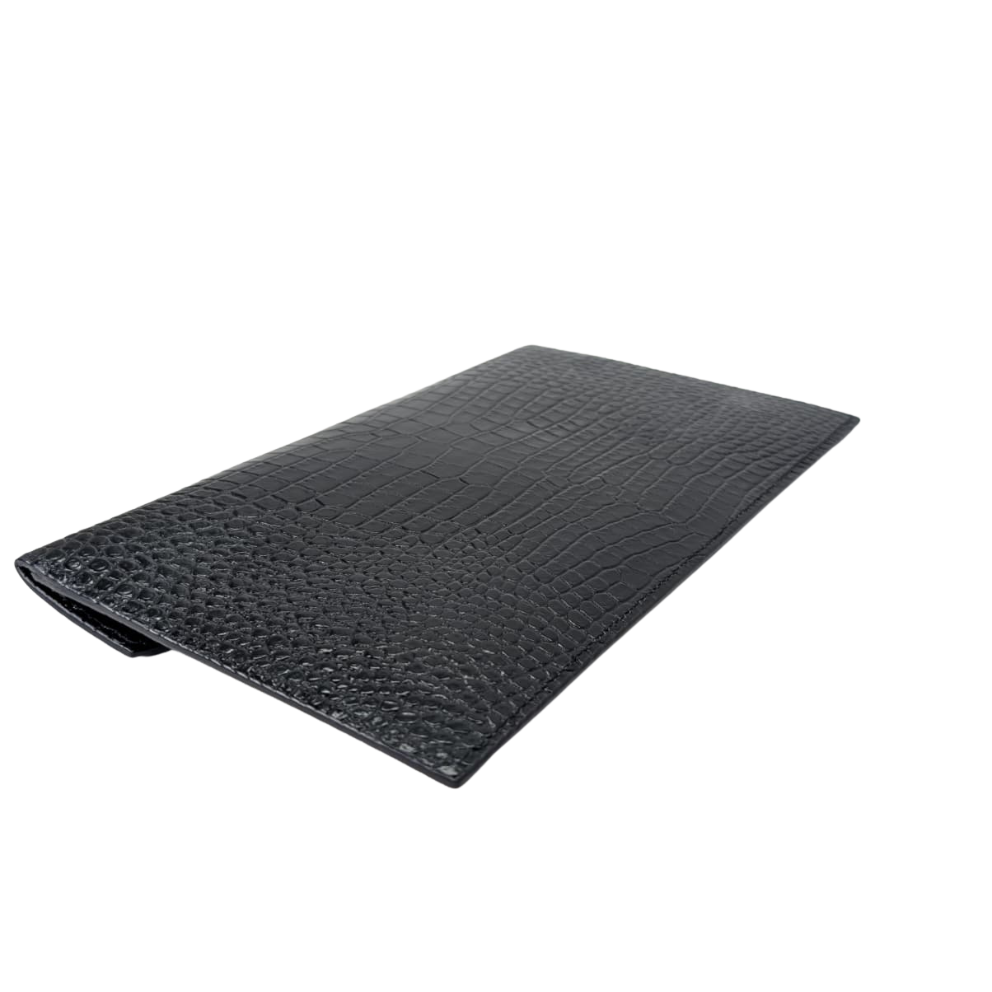 Saint Laurent Small Uptown Pouch In Crocodile-Embossed Leather Black