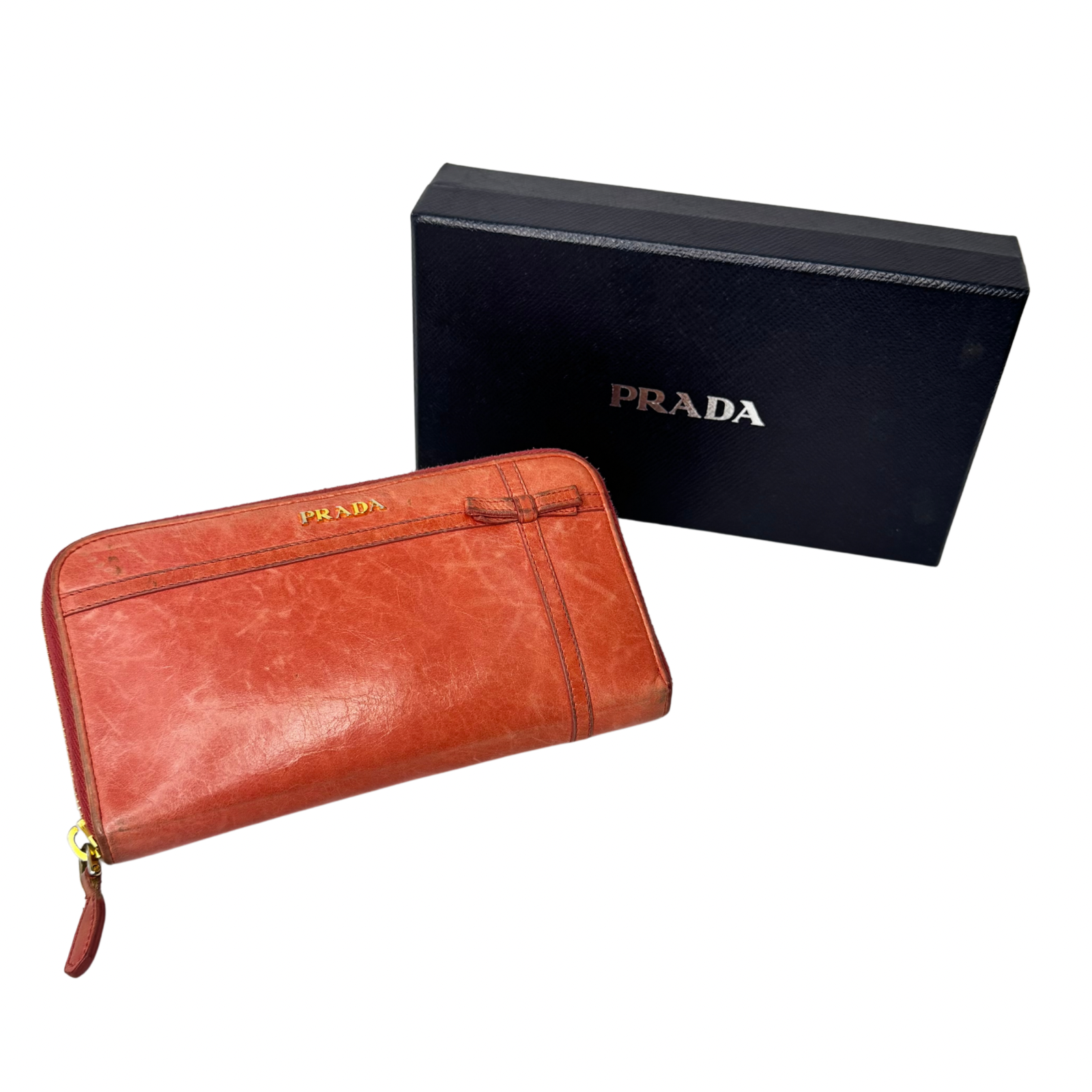 Prada Pink Leather Long Wallet with Zip Coin Compartment