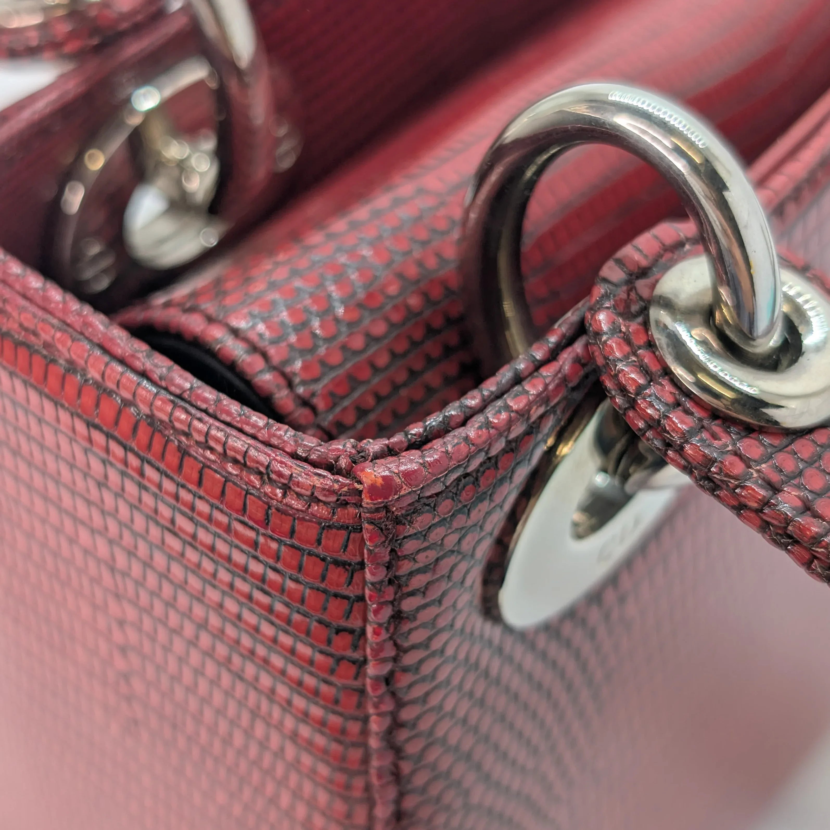 Christian Dior Mini Lady Dior Lizard Burgundy - Lost Designer