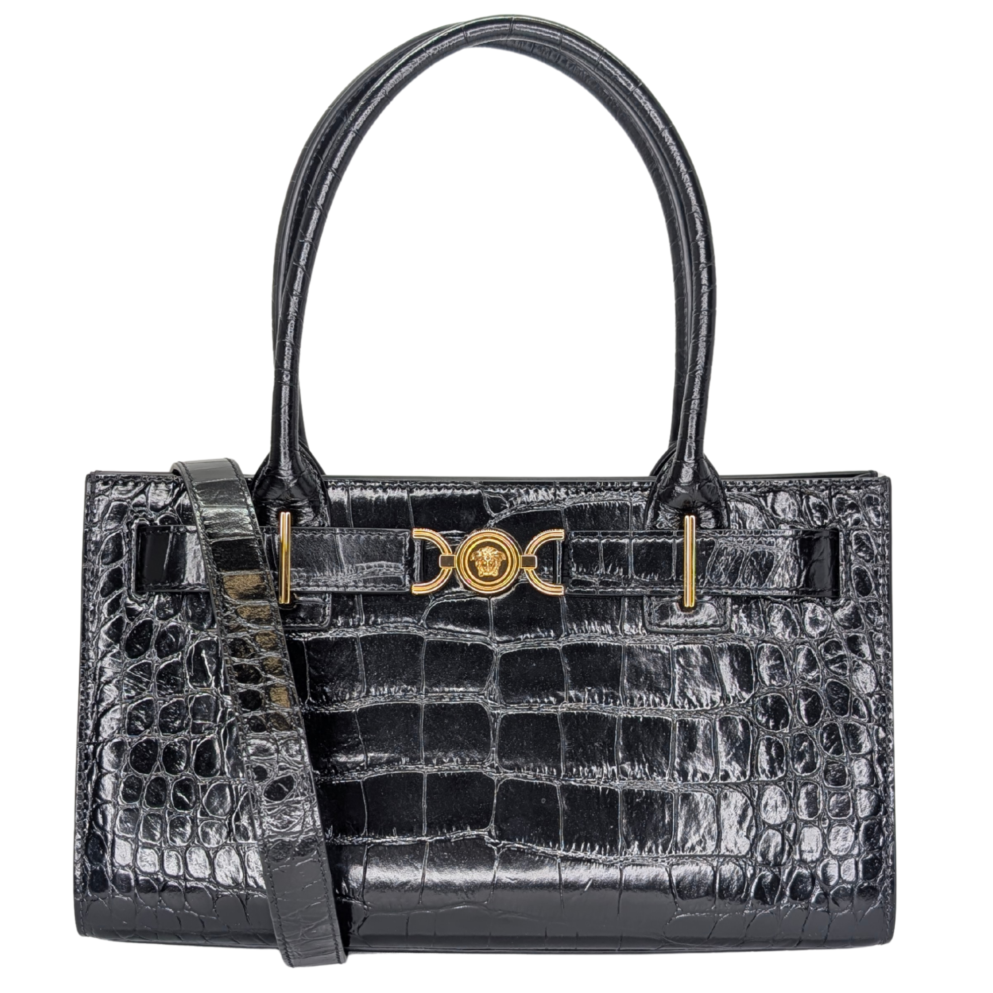 Versac Croc-Effect Medusa '95 Tote Bag Black