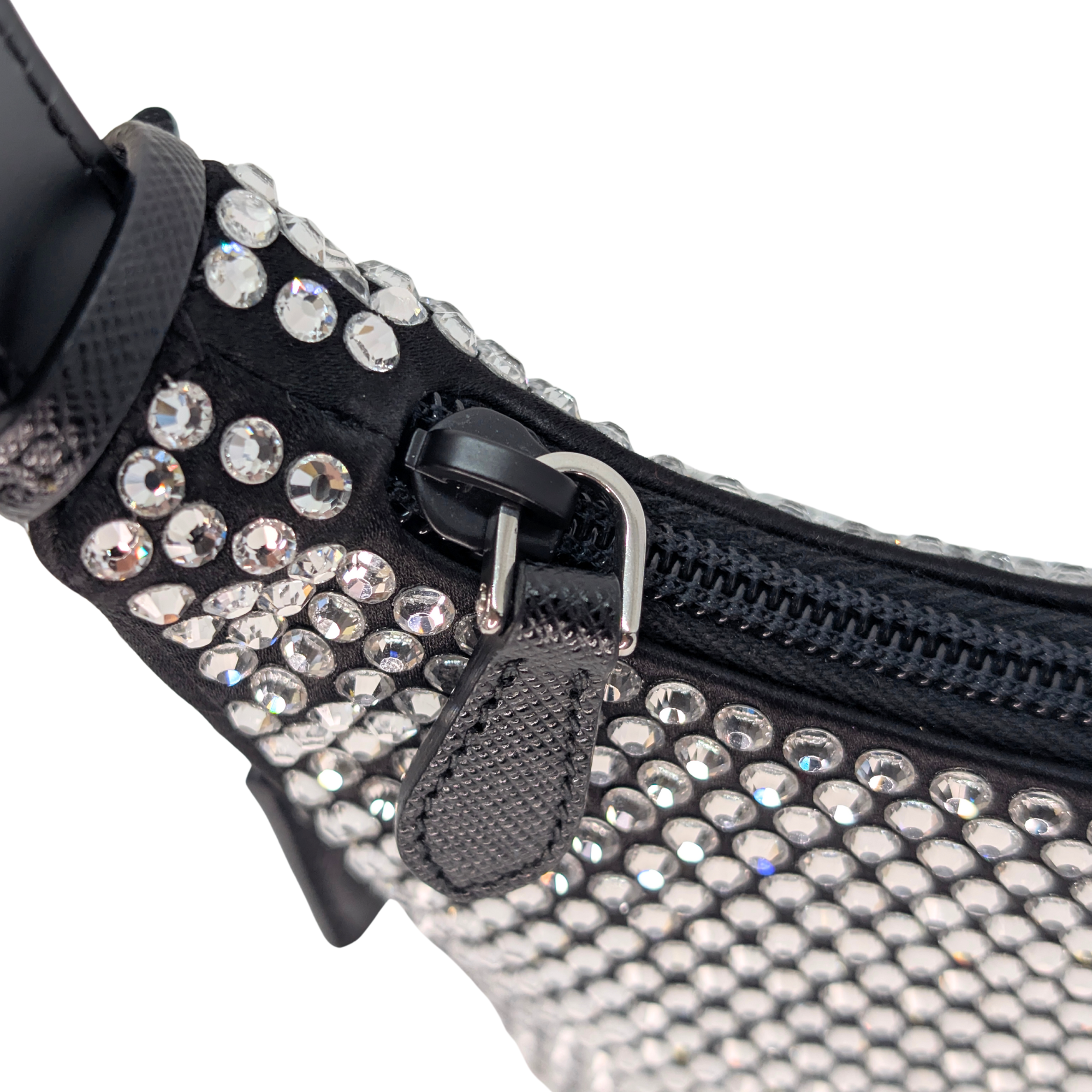 Black Prada Re-Edition Mini Satin Crystals Shoulder Bag