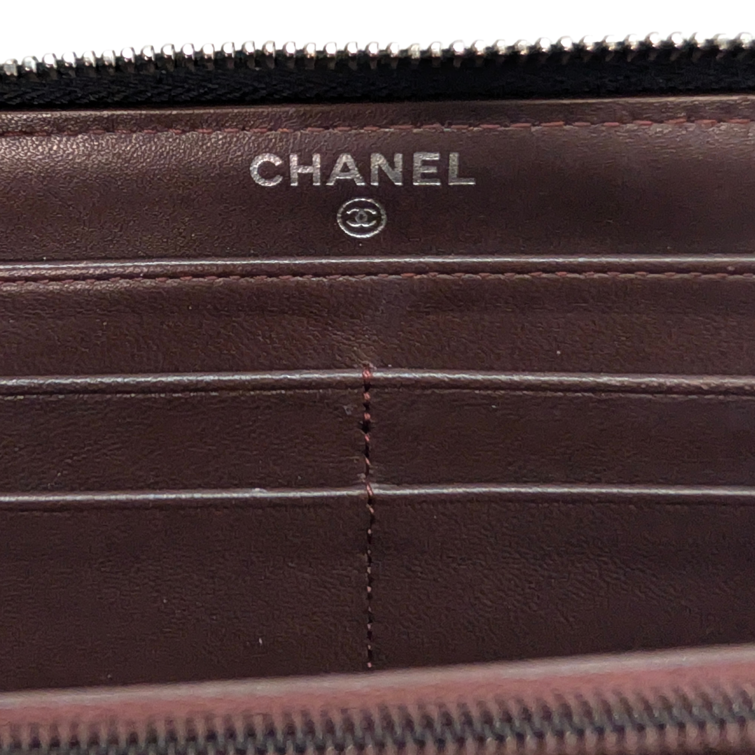 Chanel Lambskin Quilted Large Gusset Zip Around Wallet Black