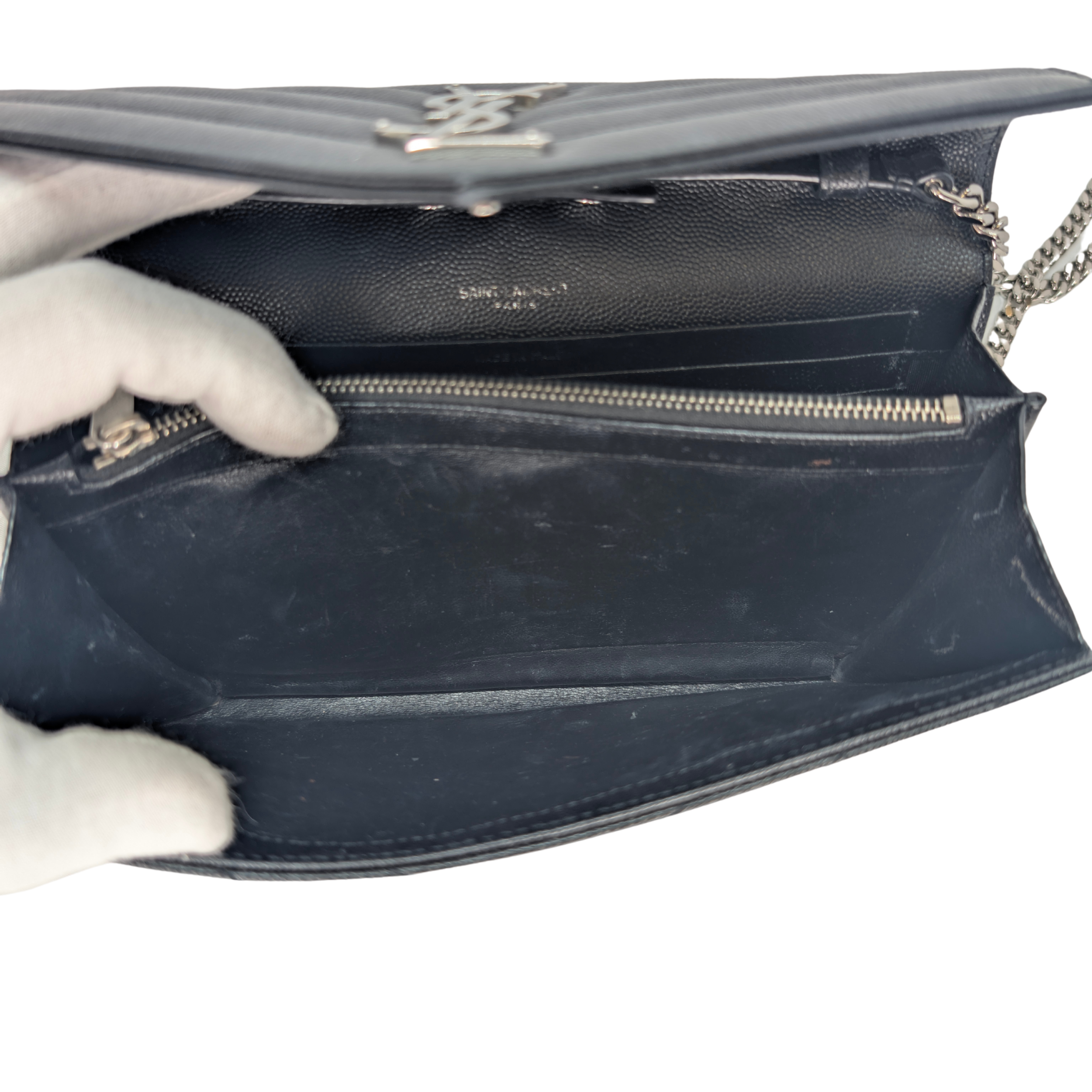 Yves Saint Laurent Cassandra Envelope Wallet on Chain Black