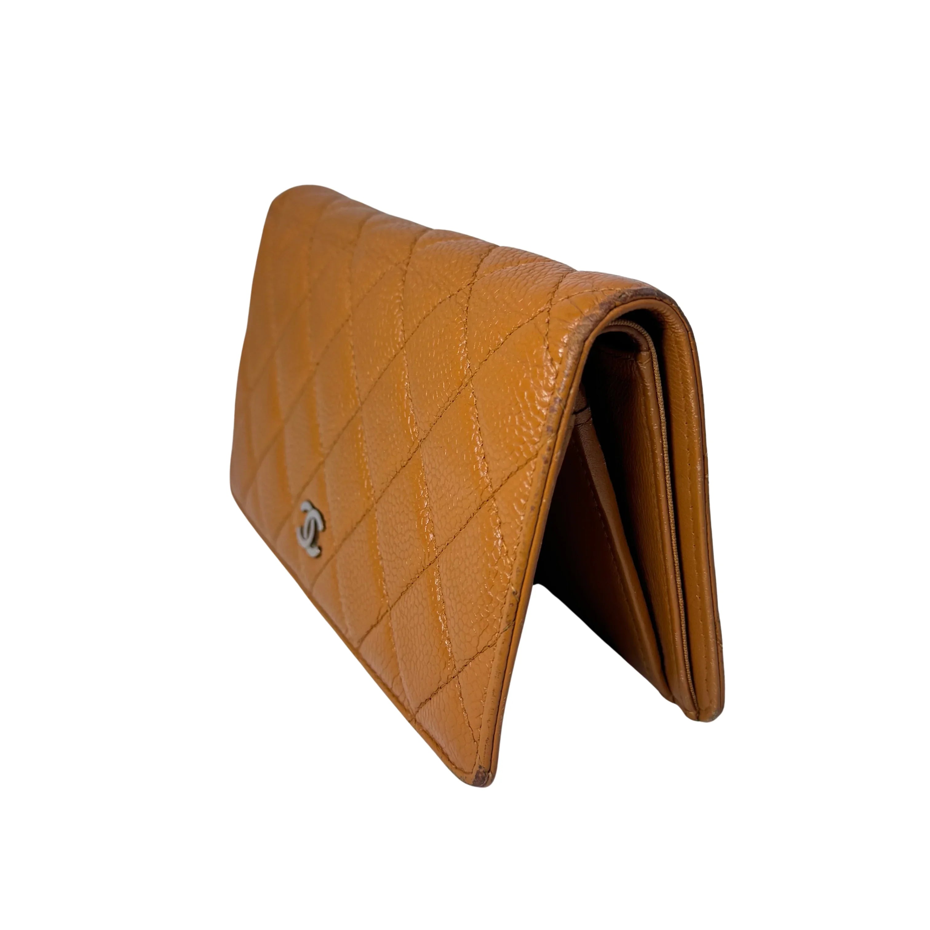 Chanel Caviar Leather Long Wallet Mustard - Lost Designer