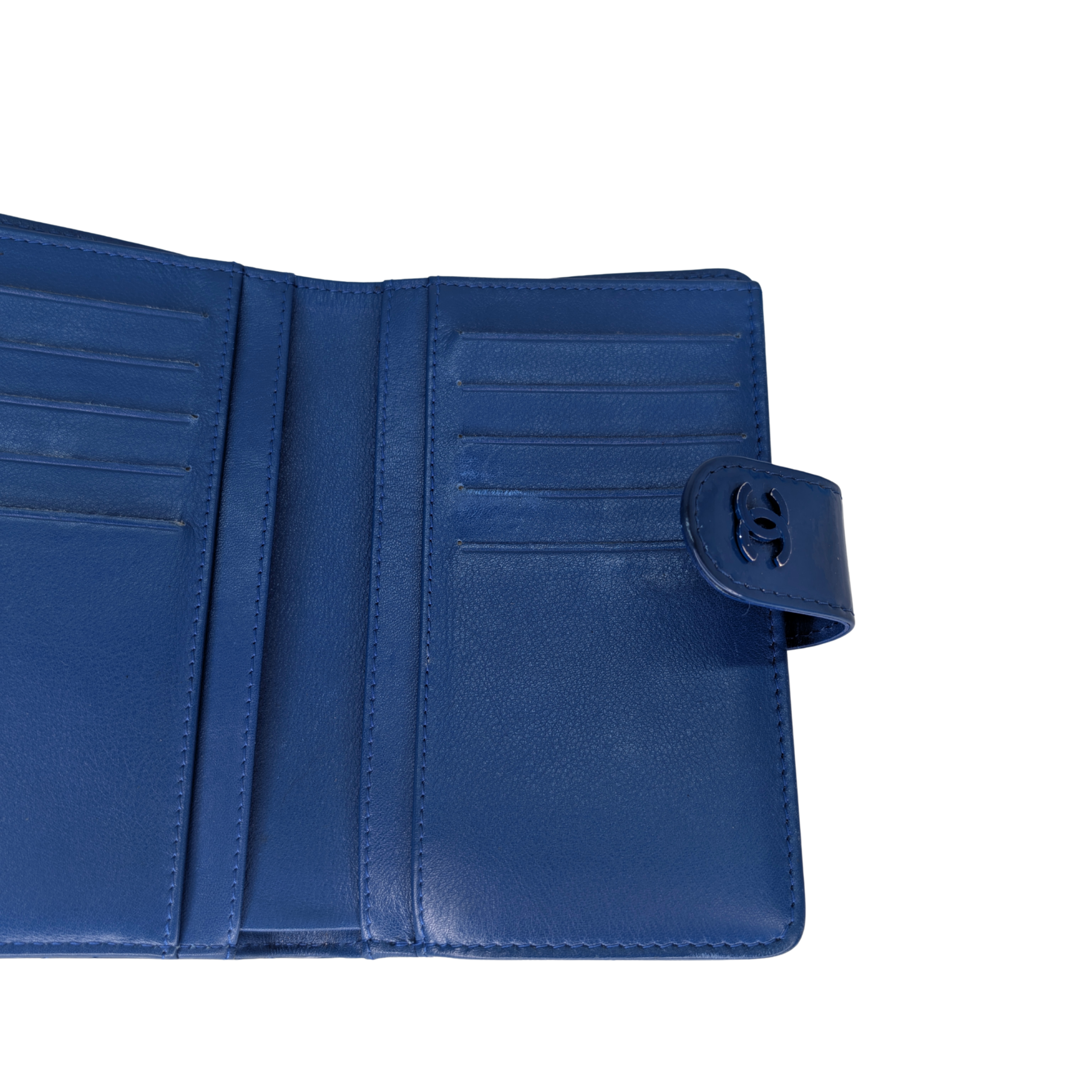 Chanel CC Quilted Patent Leather Flap Long Wallet Blue