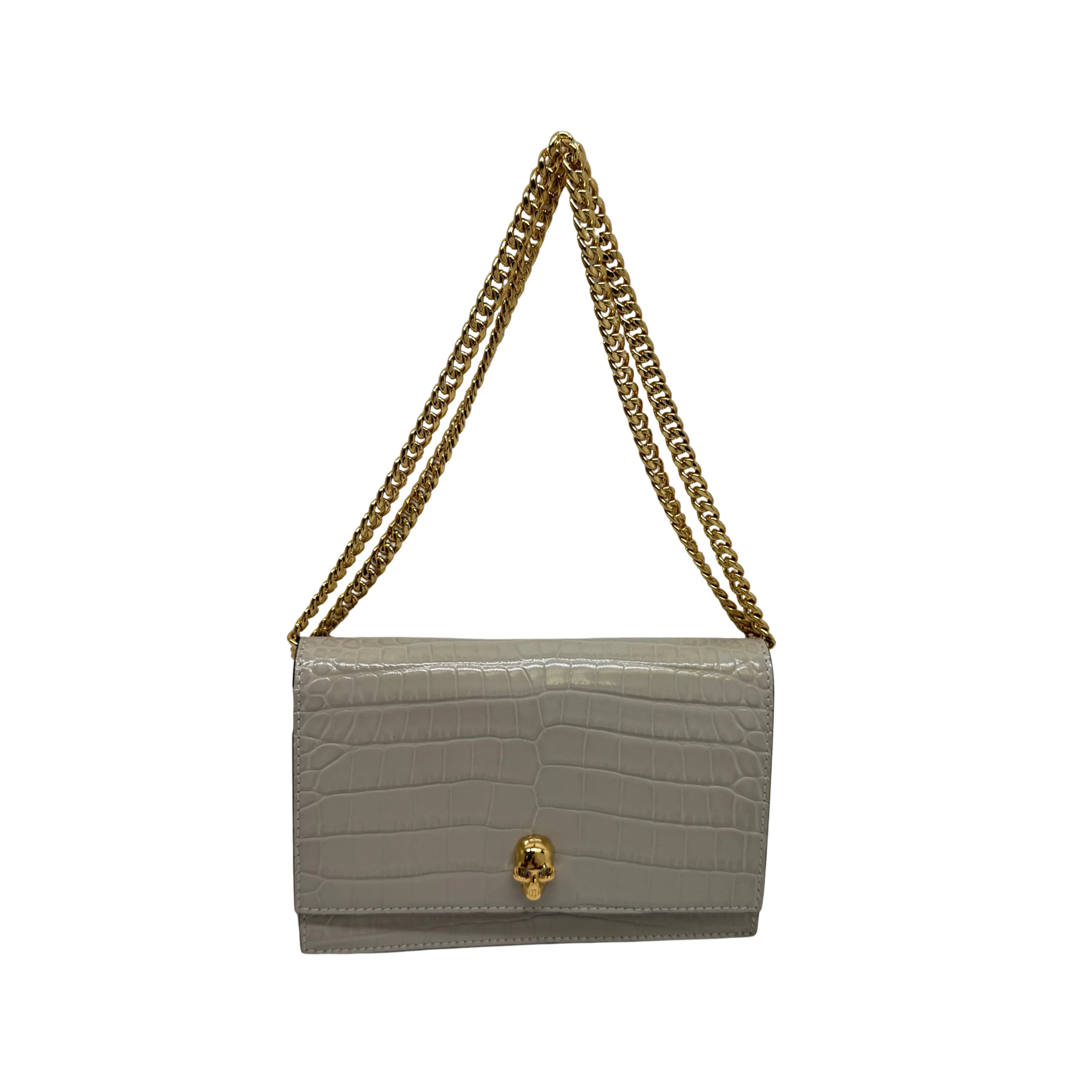 Alexander McQueen Skull Crossbody Bag Leather Grey White - Lost Designer