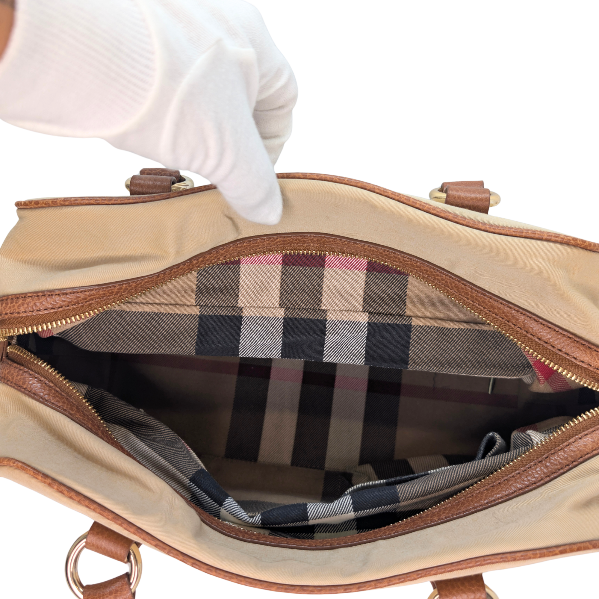 Burberry Embroidered Canvas X Leather Bowling Shoulder Bag