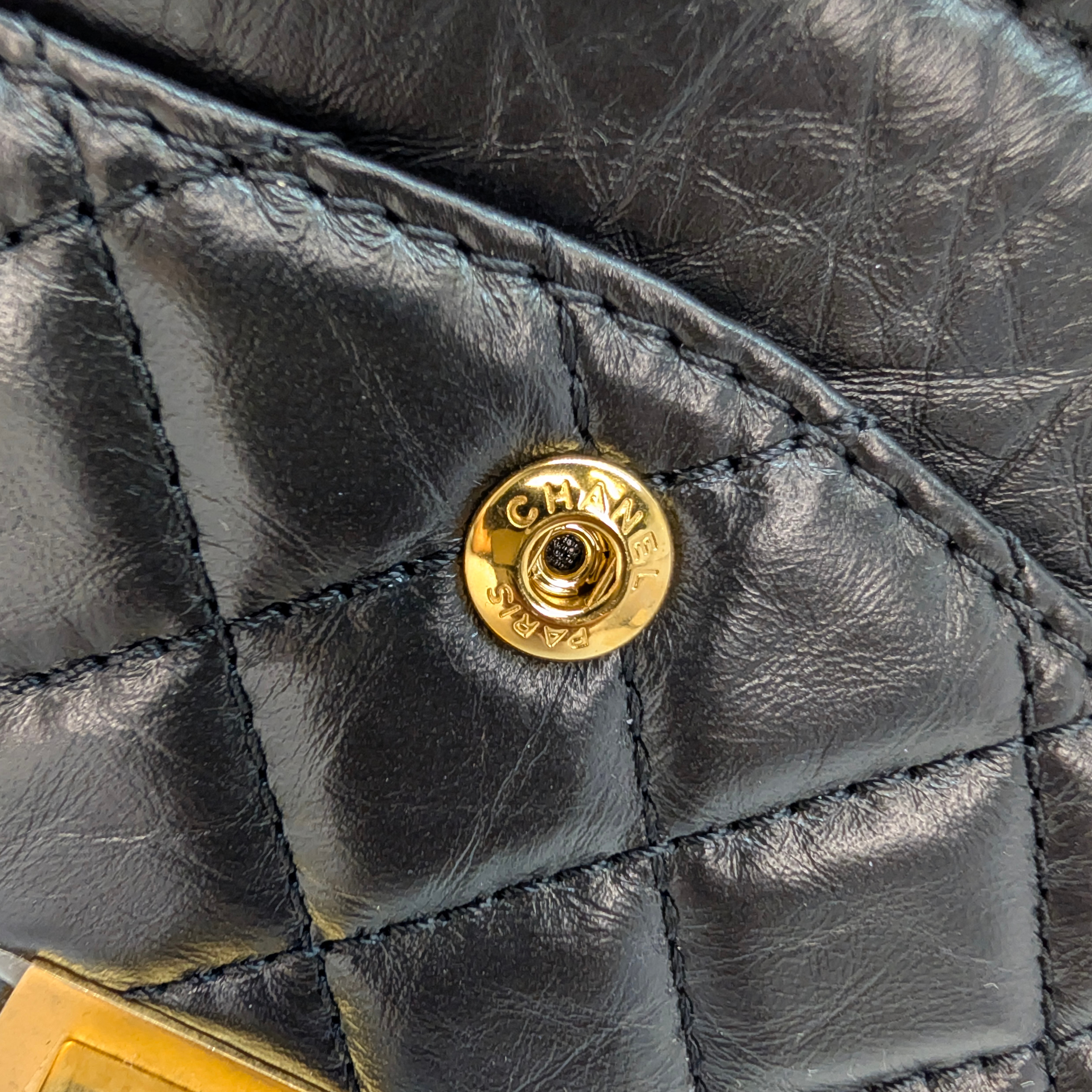 Chanel Black Distressed Calfskin 2.55 Reissue 225 Bag Black