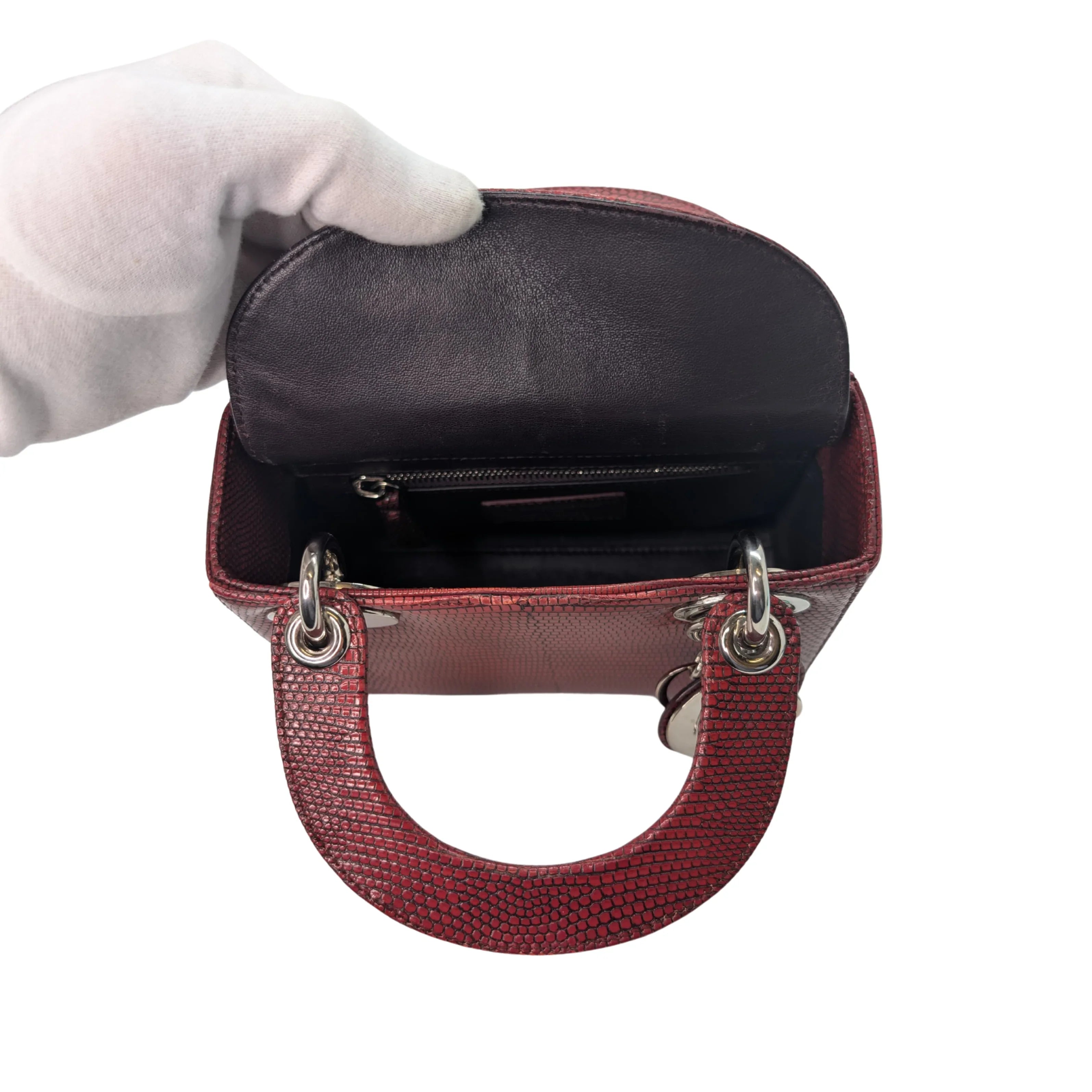 Christian Dior Mini Lady Dior Lizard Burgundy - Lost Designer