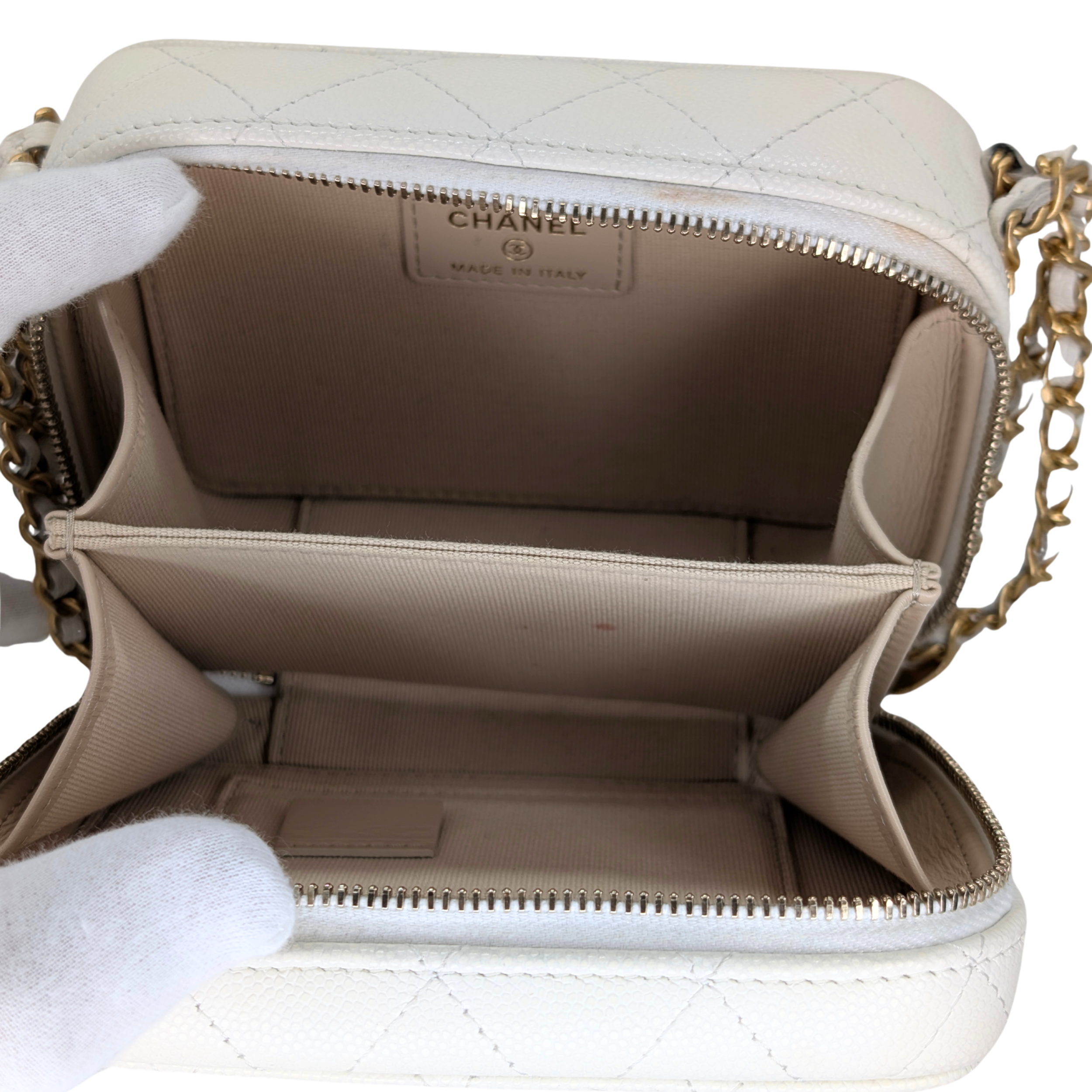 Chanel Mini Vanity with Chain Camera Bag Caviar White