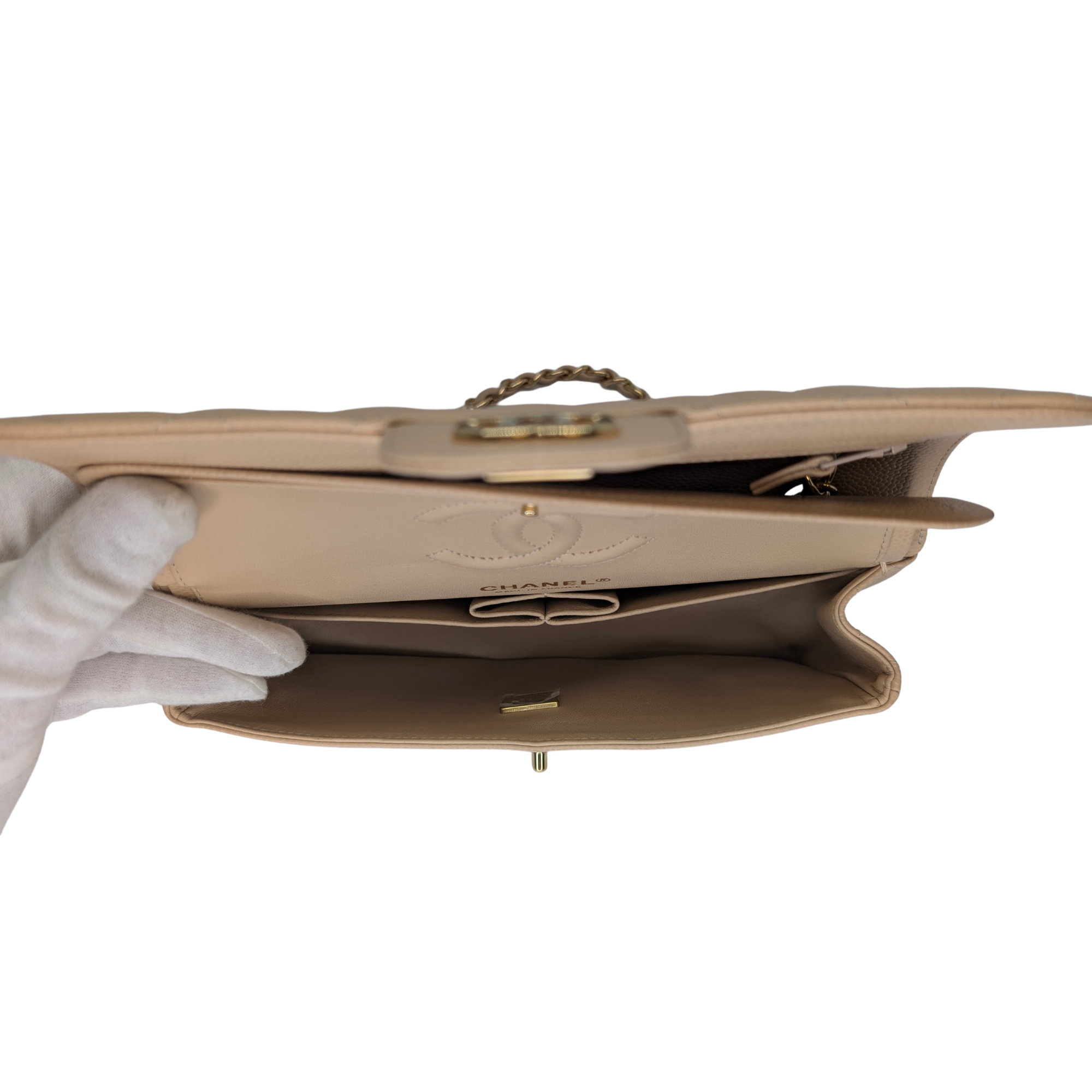 Chanel Classic Flap Small Caviar 2022 Microchip Shoulder Bag Beige