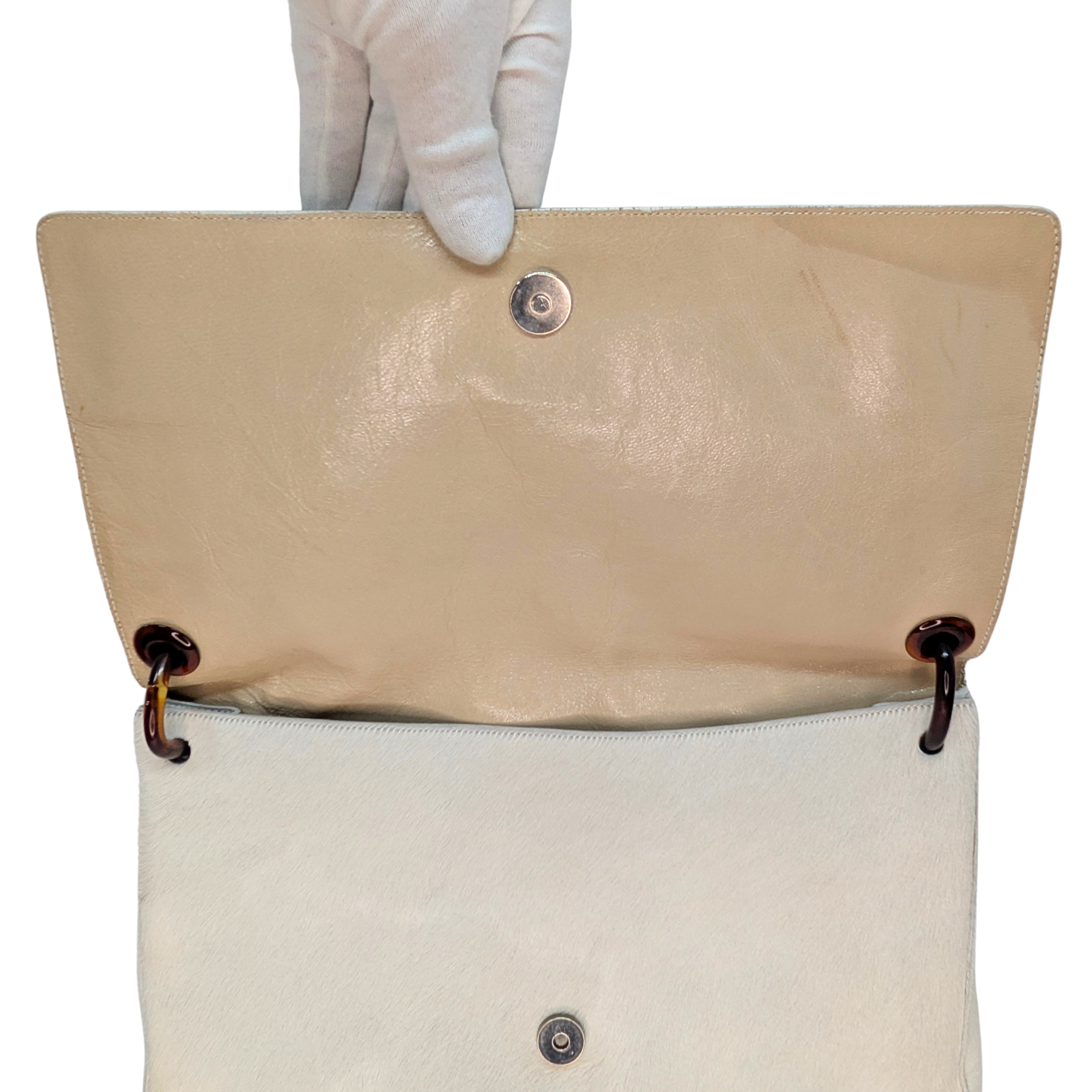 Prada Vintage Calfhair Shoulder Bag White