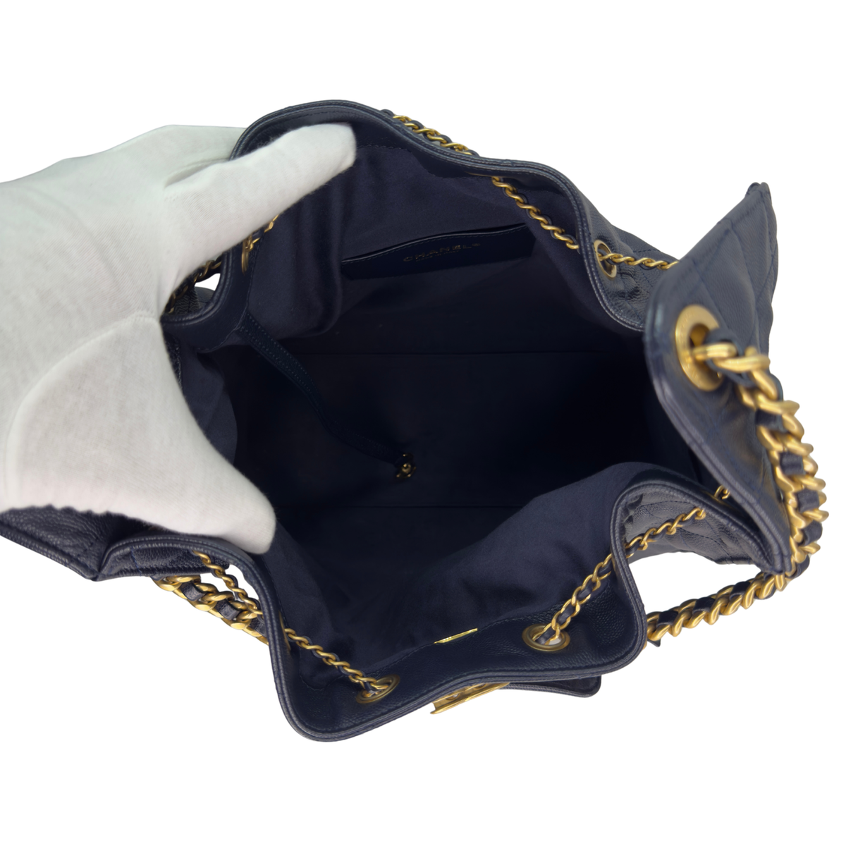 Chanel 25 Medium Caviar Leather Shoulder Bag Navy