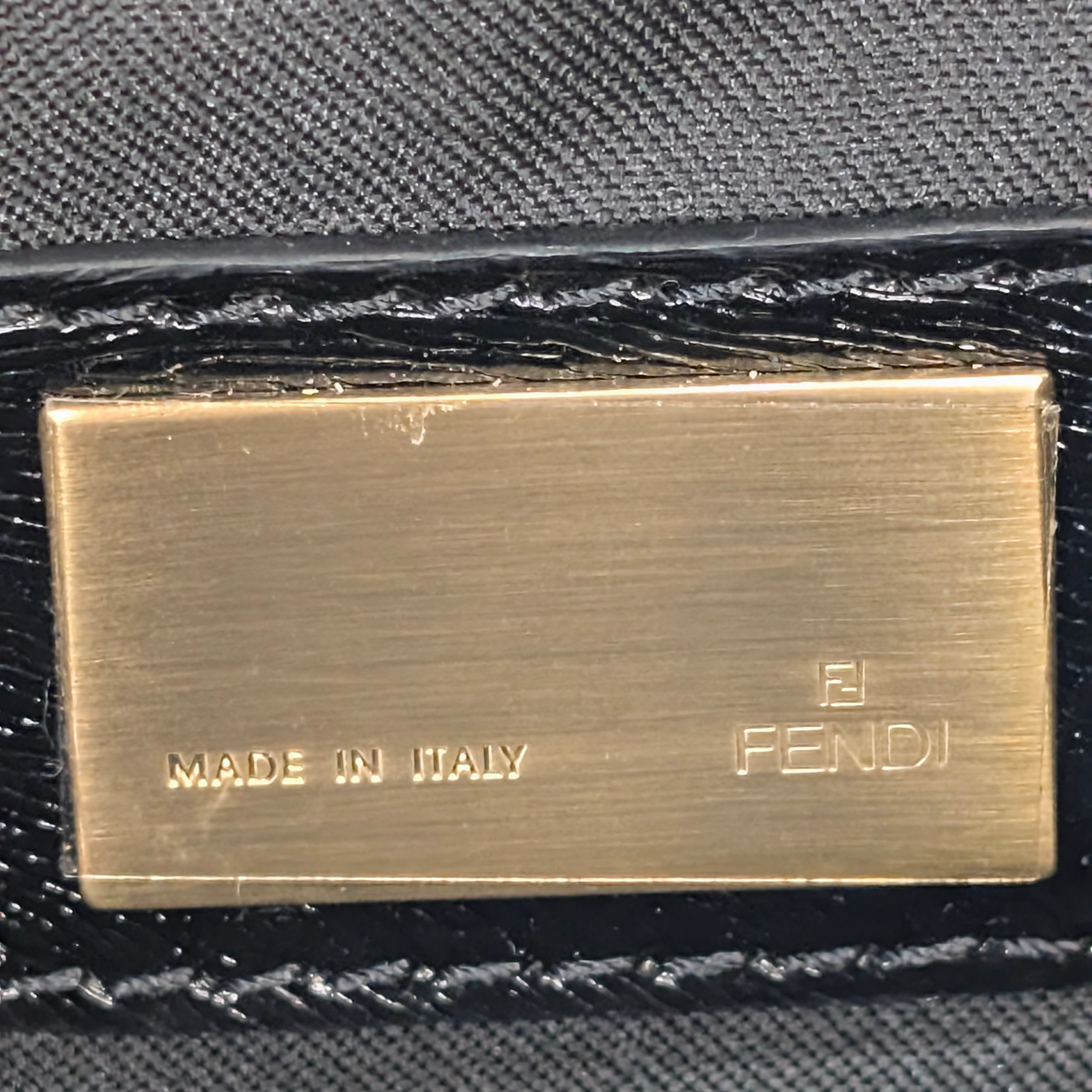 Fendi Logo Flap Baguette Bag Beige X Black
