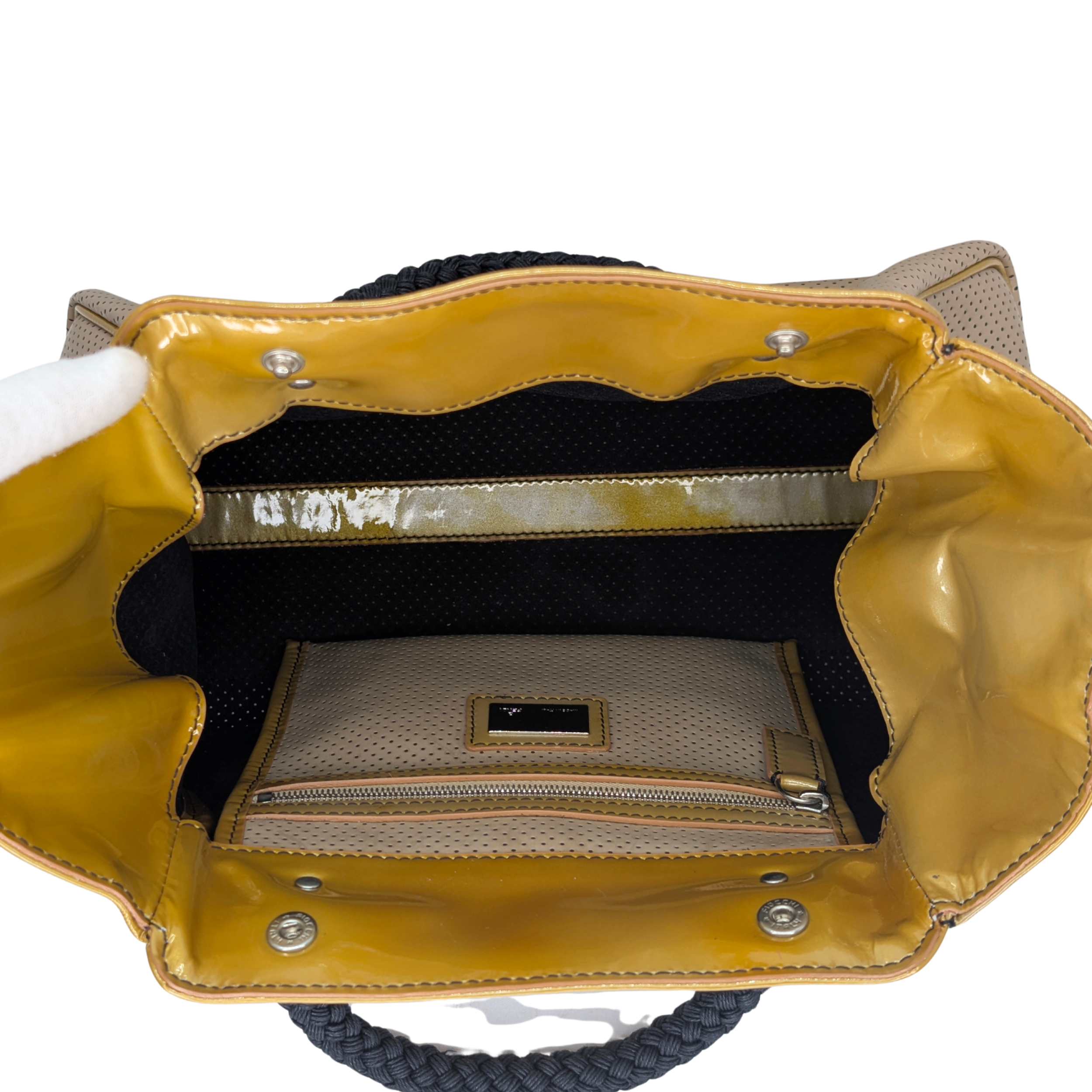 Fendi Perforated Patent Leather De Jour Tote Bag Gold