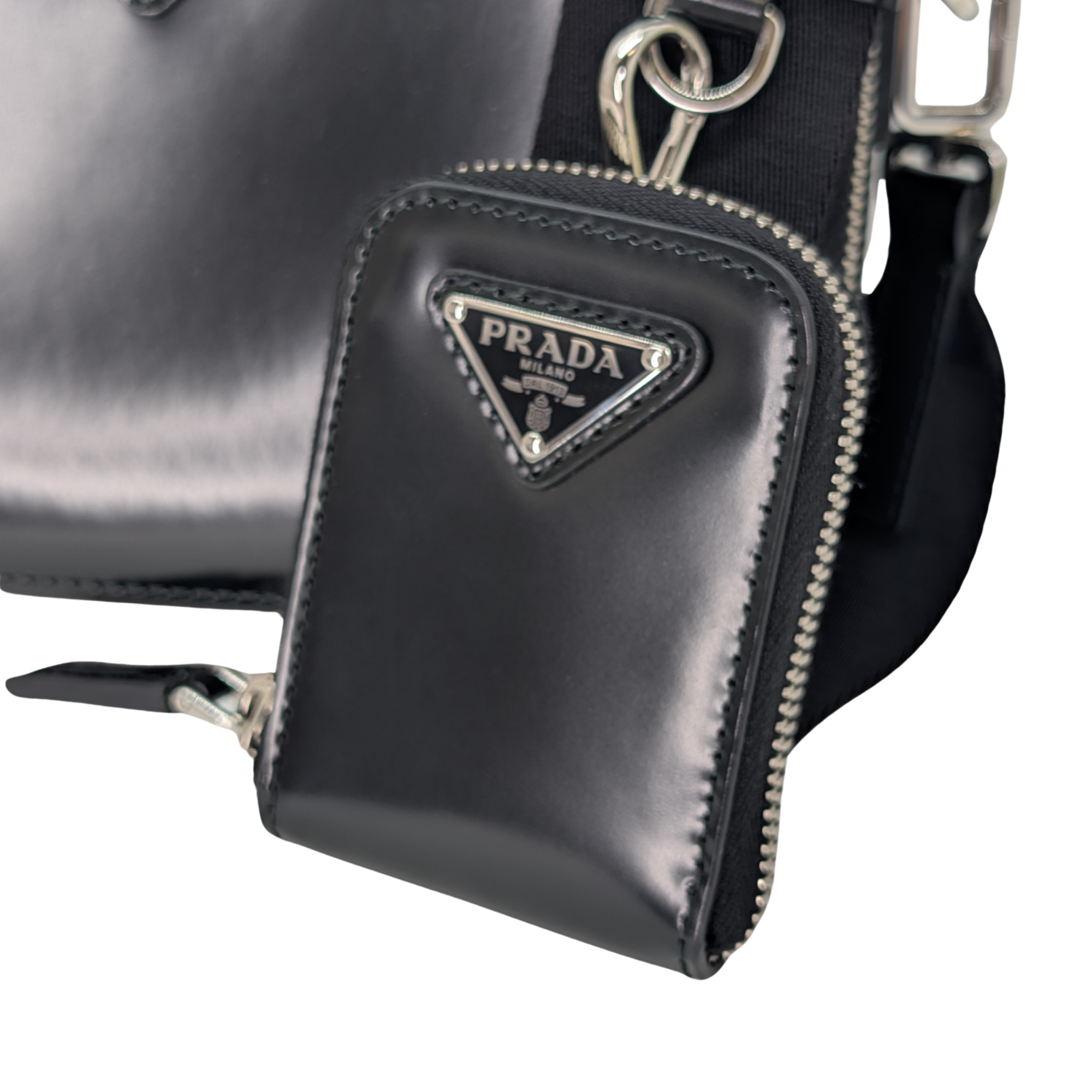 Prada Brique Crossbody Bag Leather Black