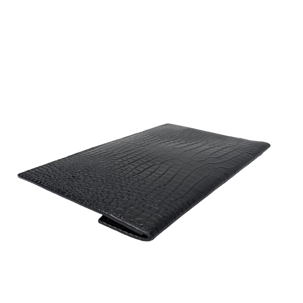 Saint Laurent Small Uptown Pouch In Crocodile-Embossed Leather Black