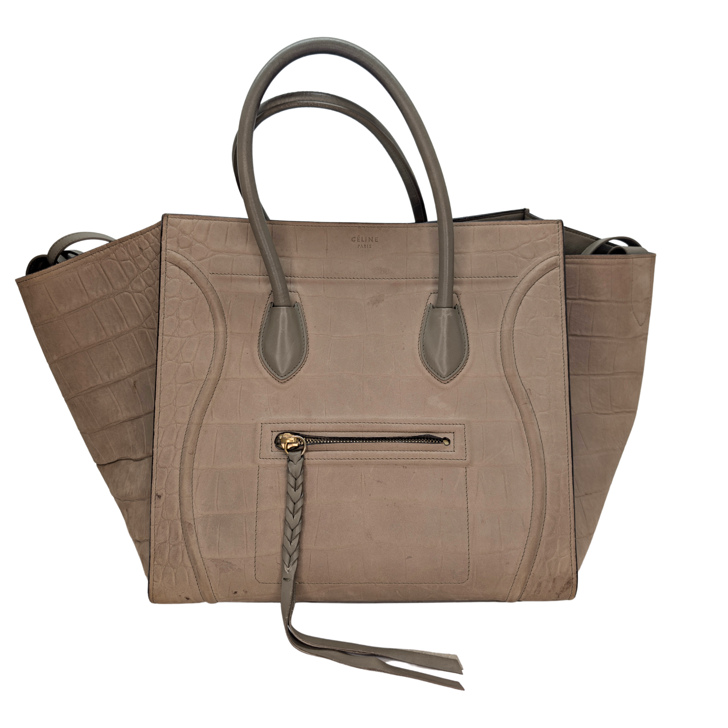 Celine Crocodile Embossed Medium Phantom Luggage Tote Bag Beige