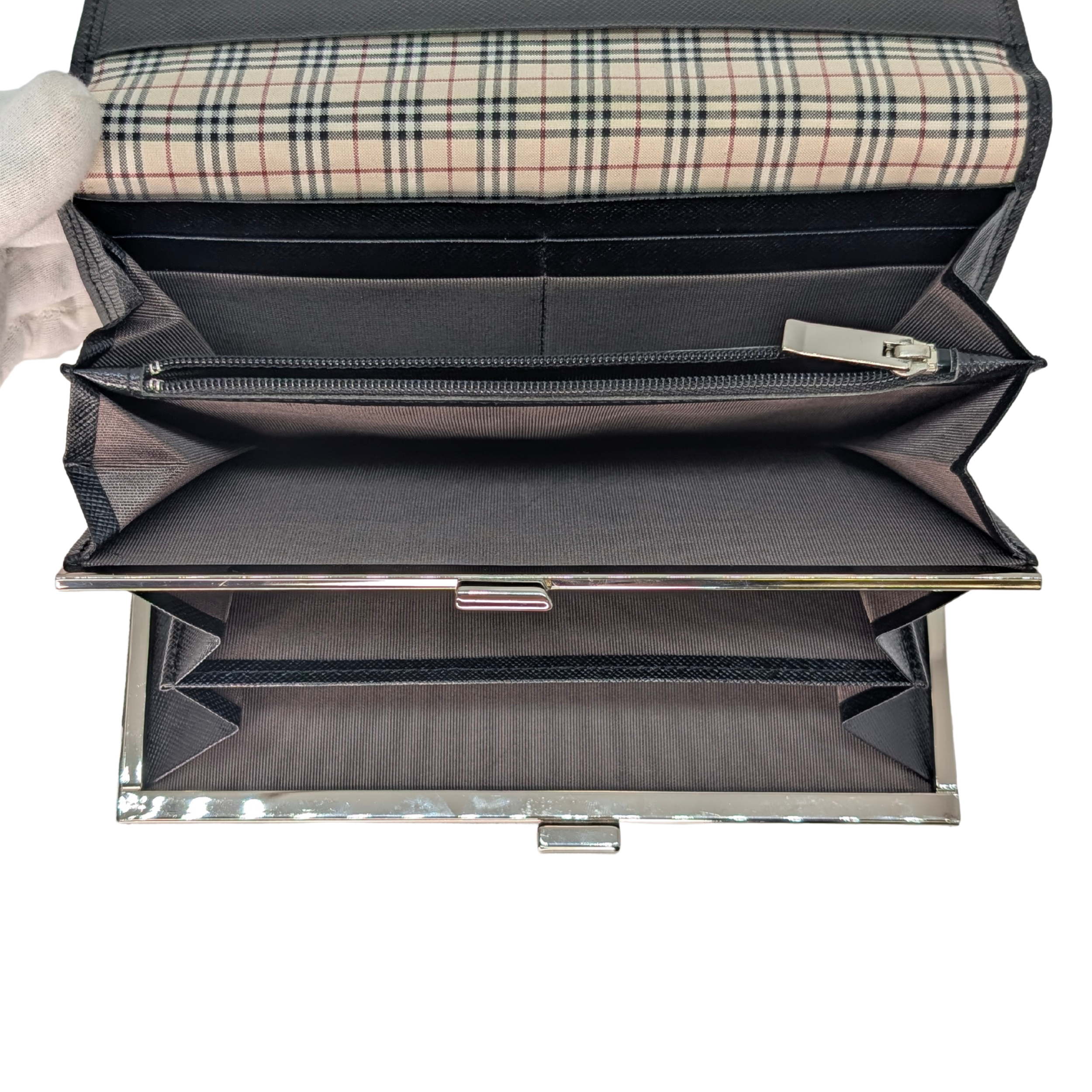 Burberry Black Long Wallet Leather Black