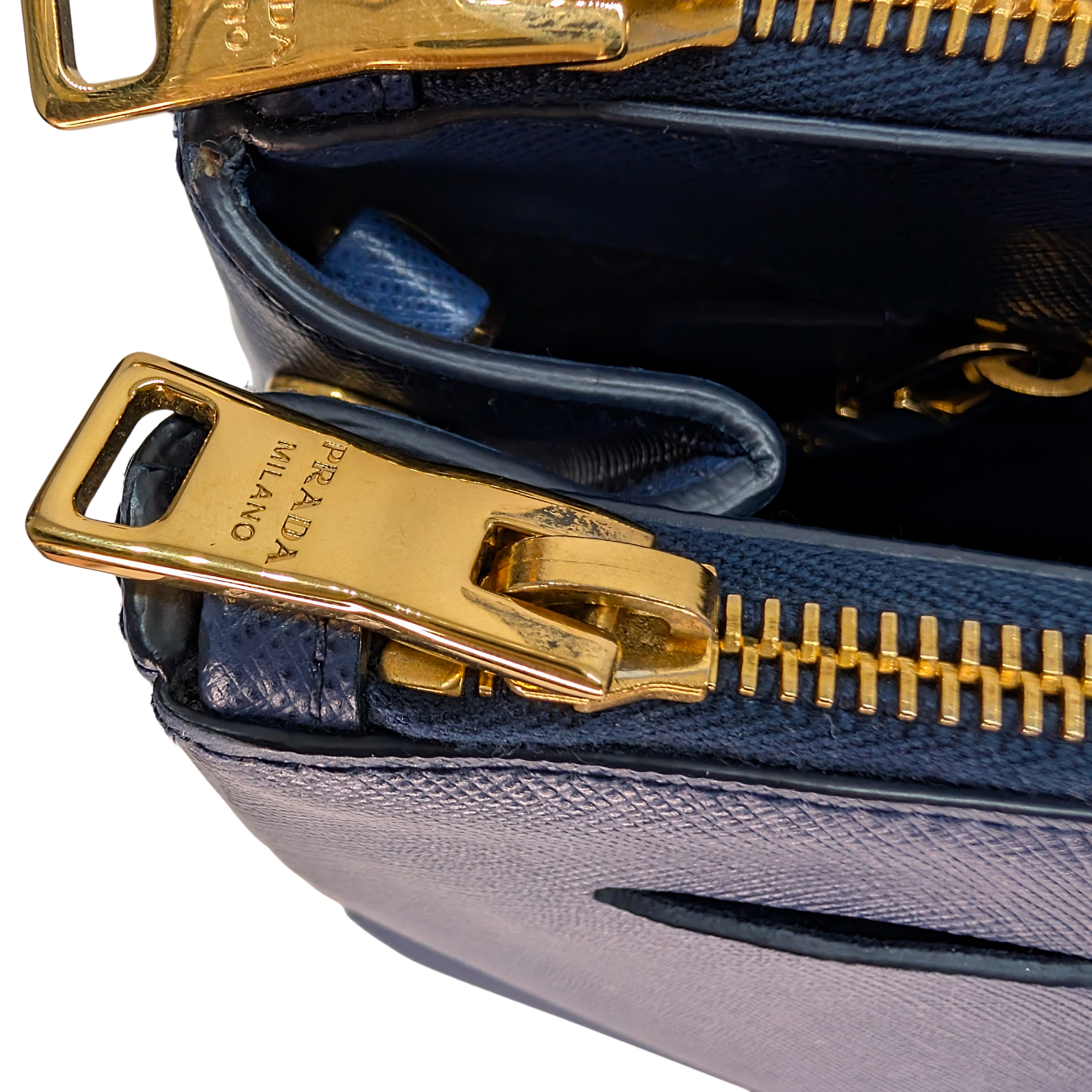 Prada Saffiano Lux Galleria Large Double Zip Tote Navy