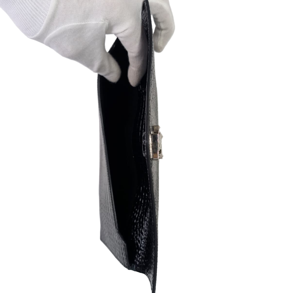 Saint Laurent Small Uptown Pouch In Crocodile-Embossed Leather Black