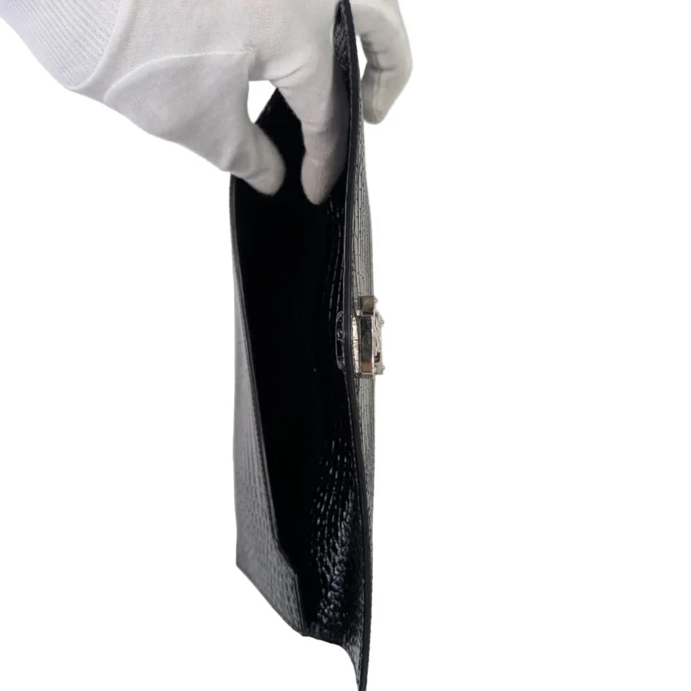 Saint Laurent Small Uptown Pouch In Crocodile-Embossed Leather Black - Lost Designer