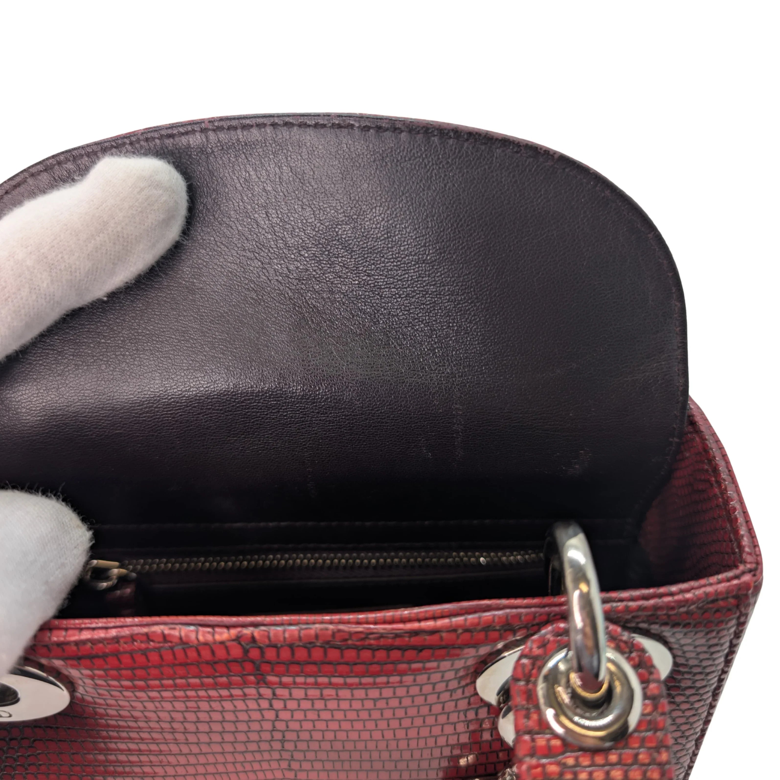 Christian Dior Mini Lady Dior Lizard Burgundy - Lost Designer