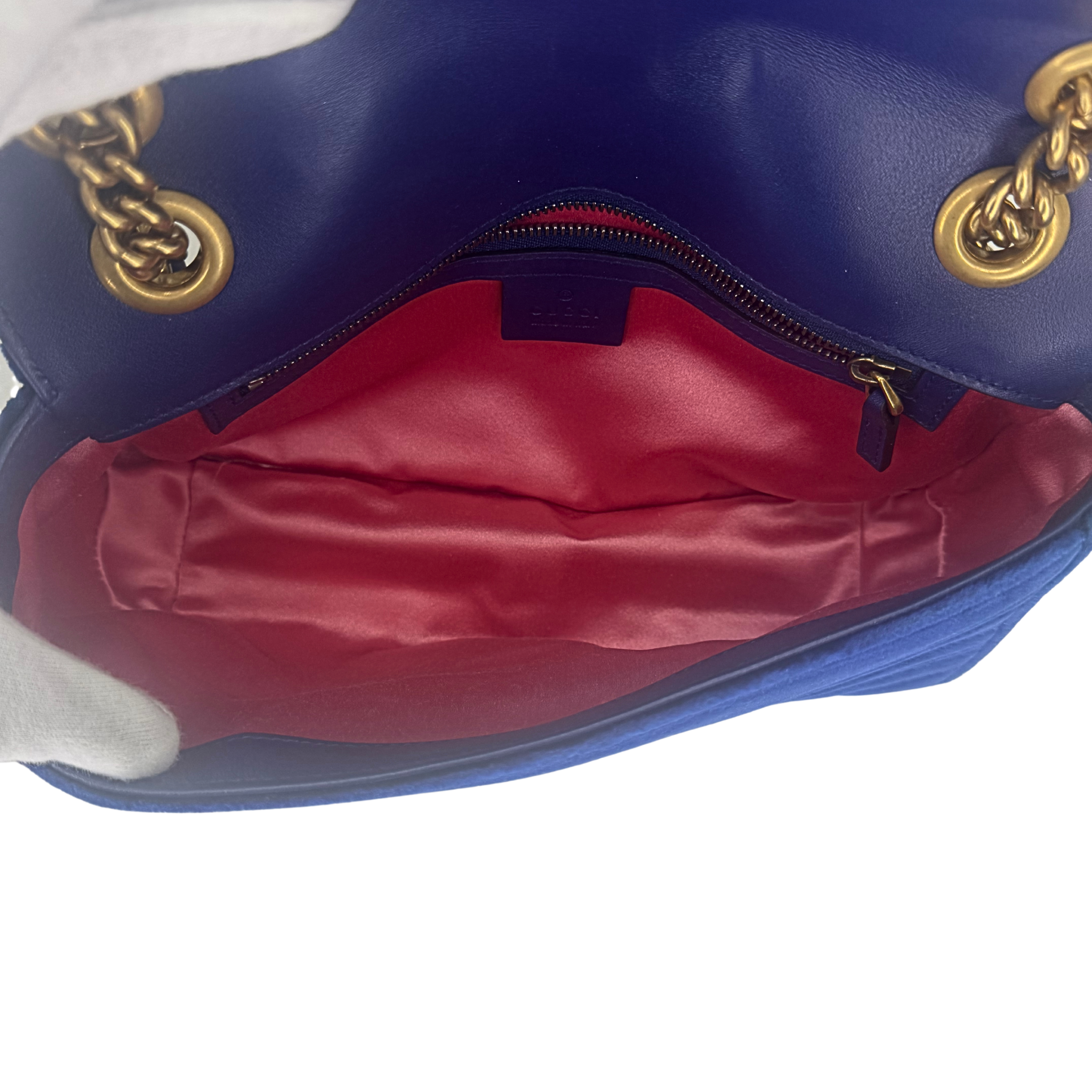 Gucci Marmont GG Velvet Matelasse Small Shoulder Bag Cobalt Blue