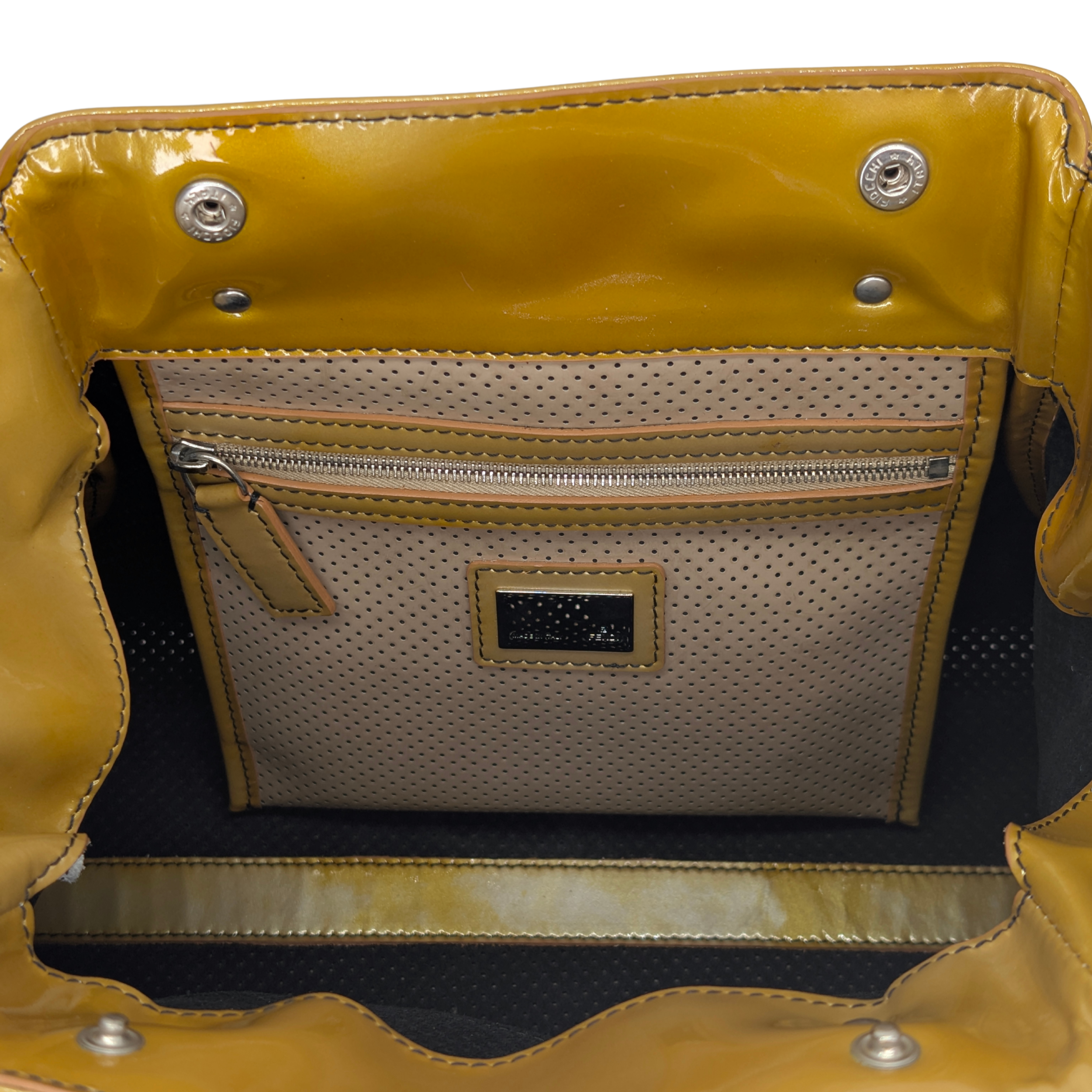 Fendi Perforated Patent Leather De Jour Tote Bag Gold
