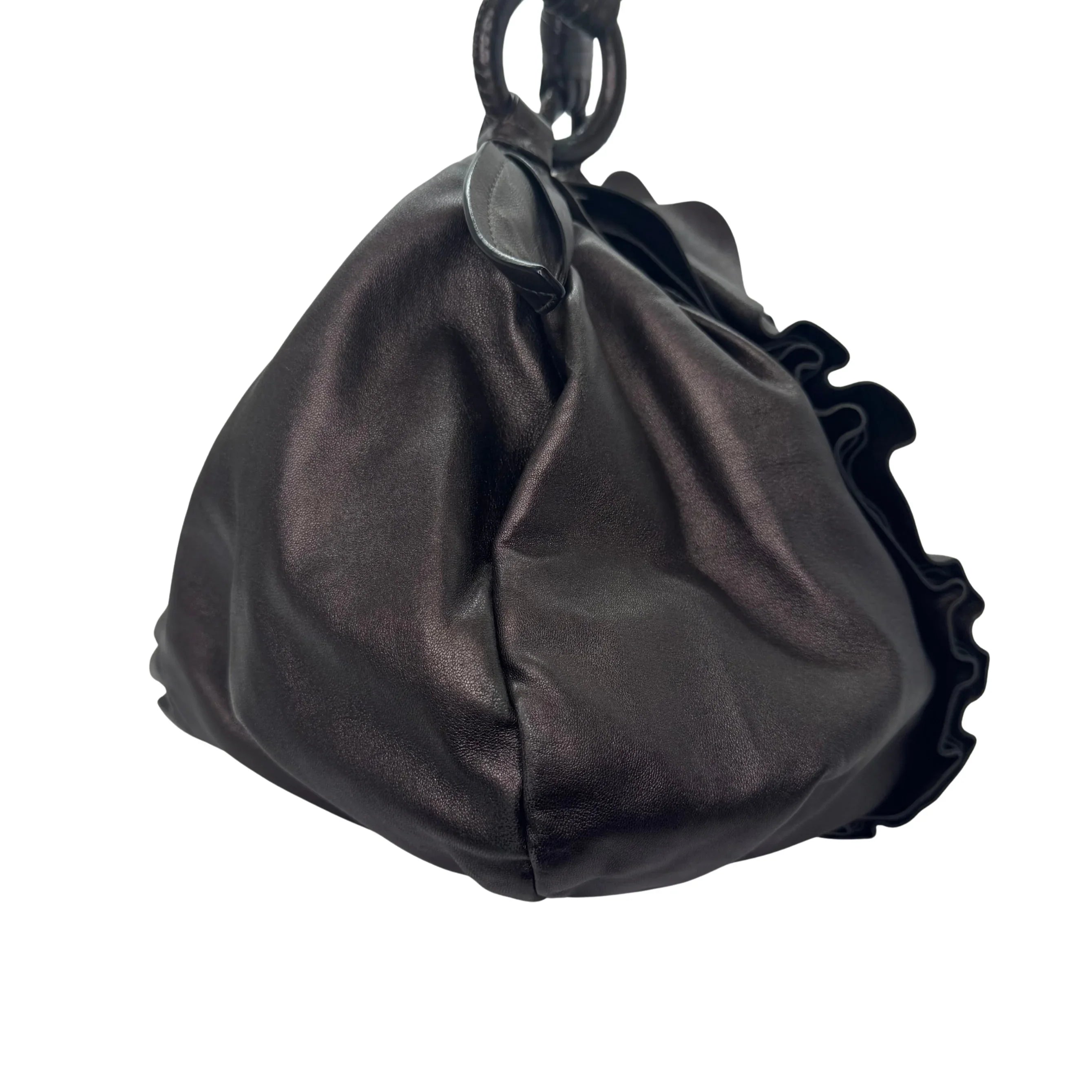 Prada Nappa Ruffle Hobo Grafite Mordore Shoulder Bag - Lost Designer