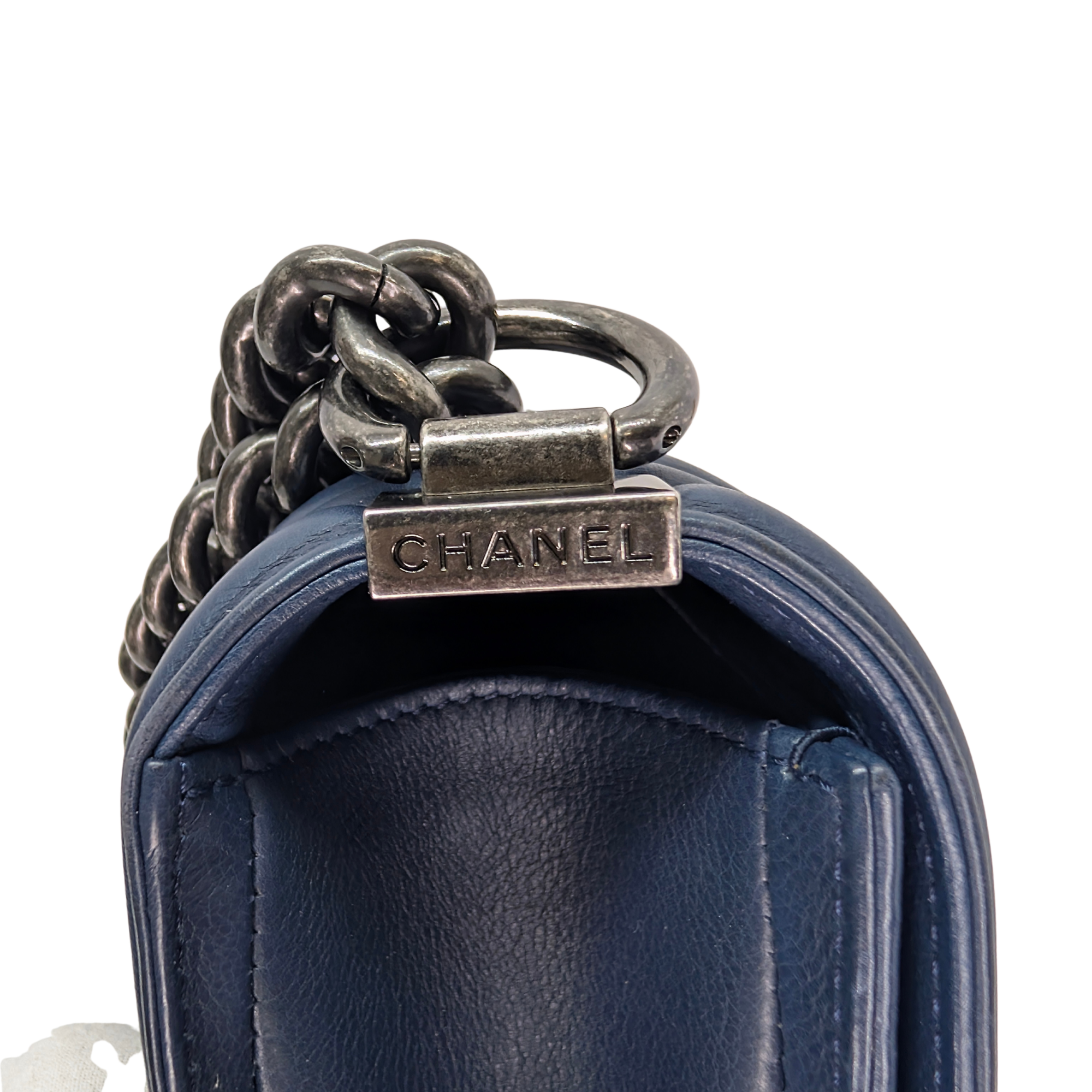 Chanel Flap Boy Shoulder Bag Medium Navy Blue