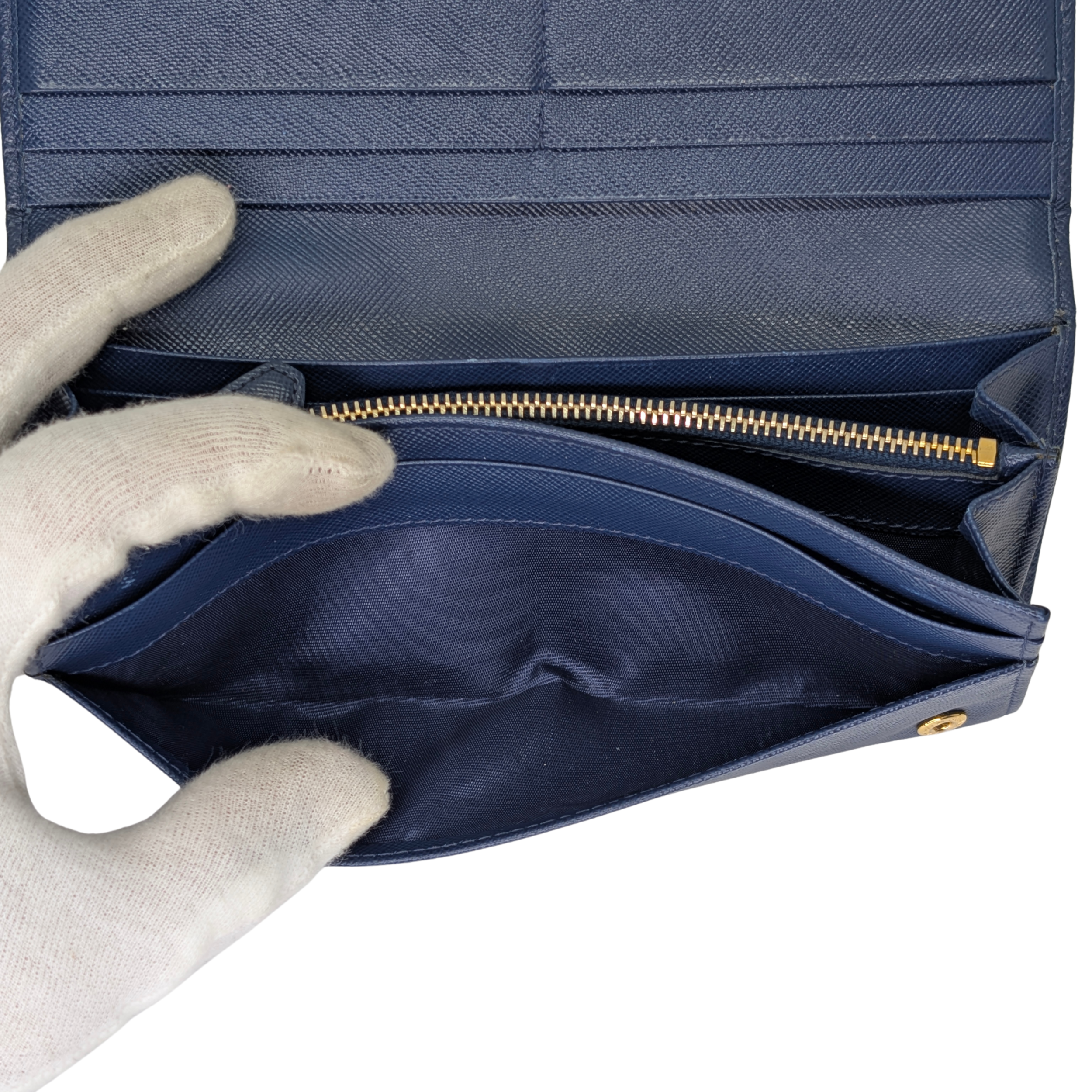 Prada Saffiano Leather Navy Blue Long Wallet