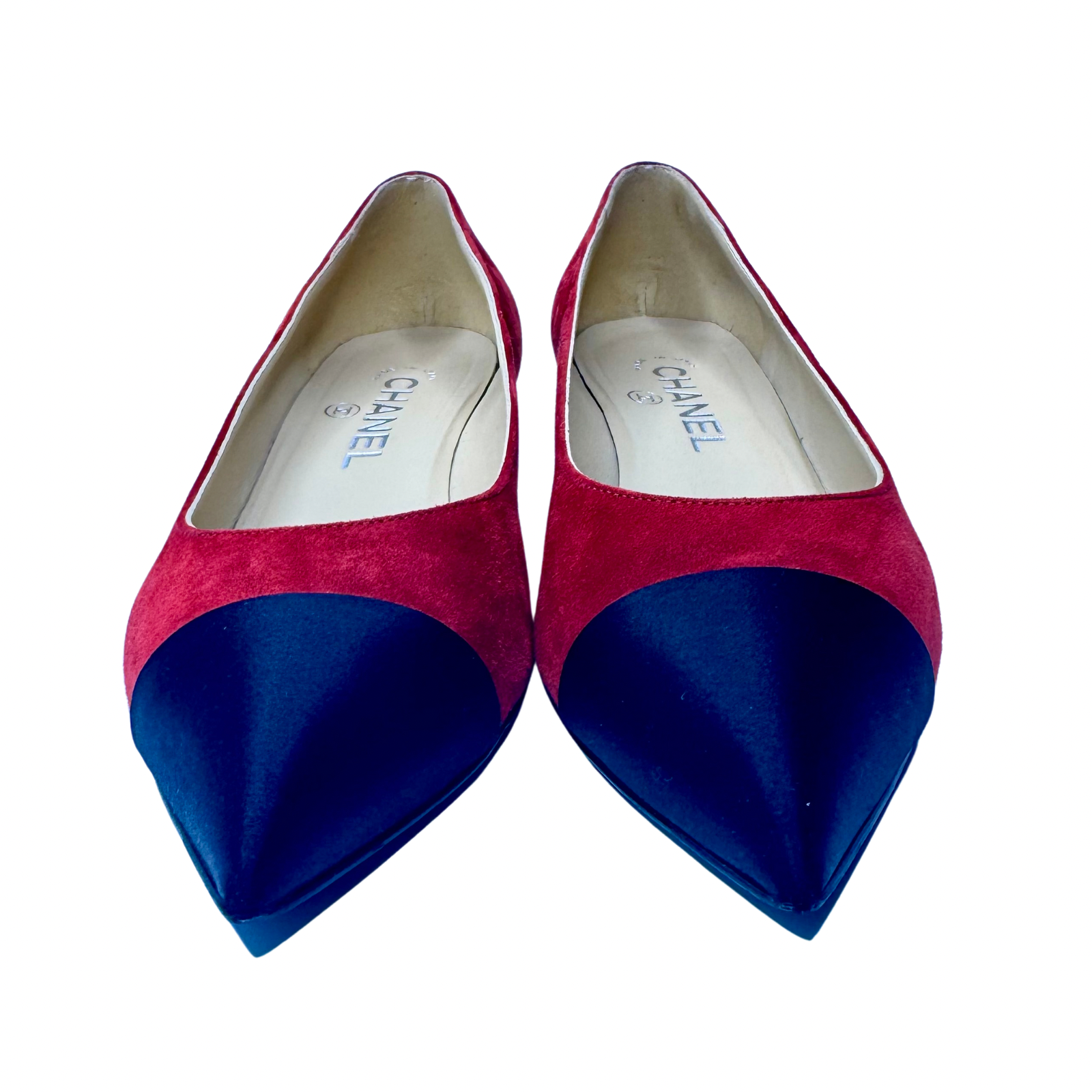 Chanel Suede Satin Cap Toe Gabrielle Ballerina Heels – Size 36.5