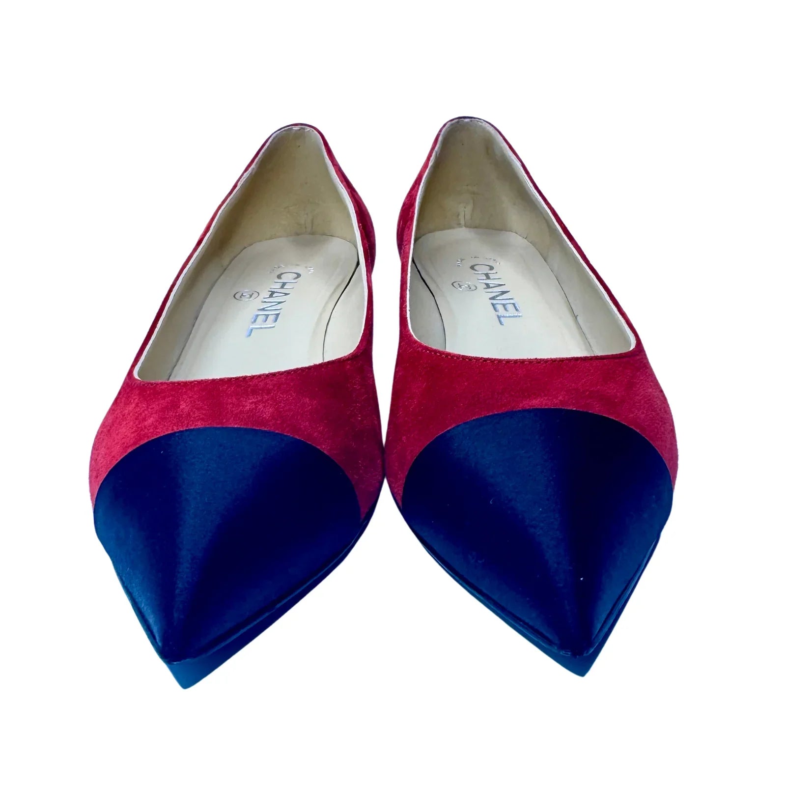 Chanel Suede Satin Cap Toe Gabrielle Ballerina Heels – Size 36.5