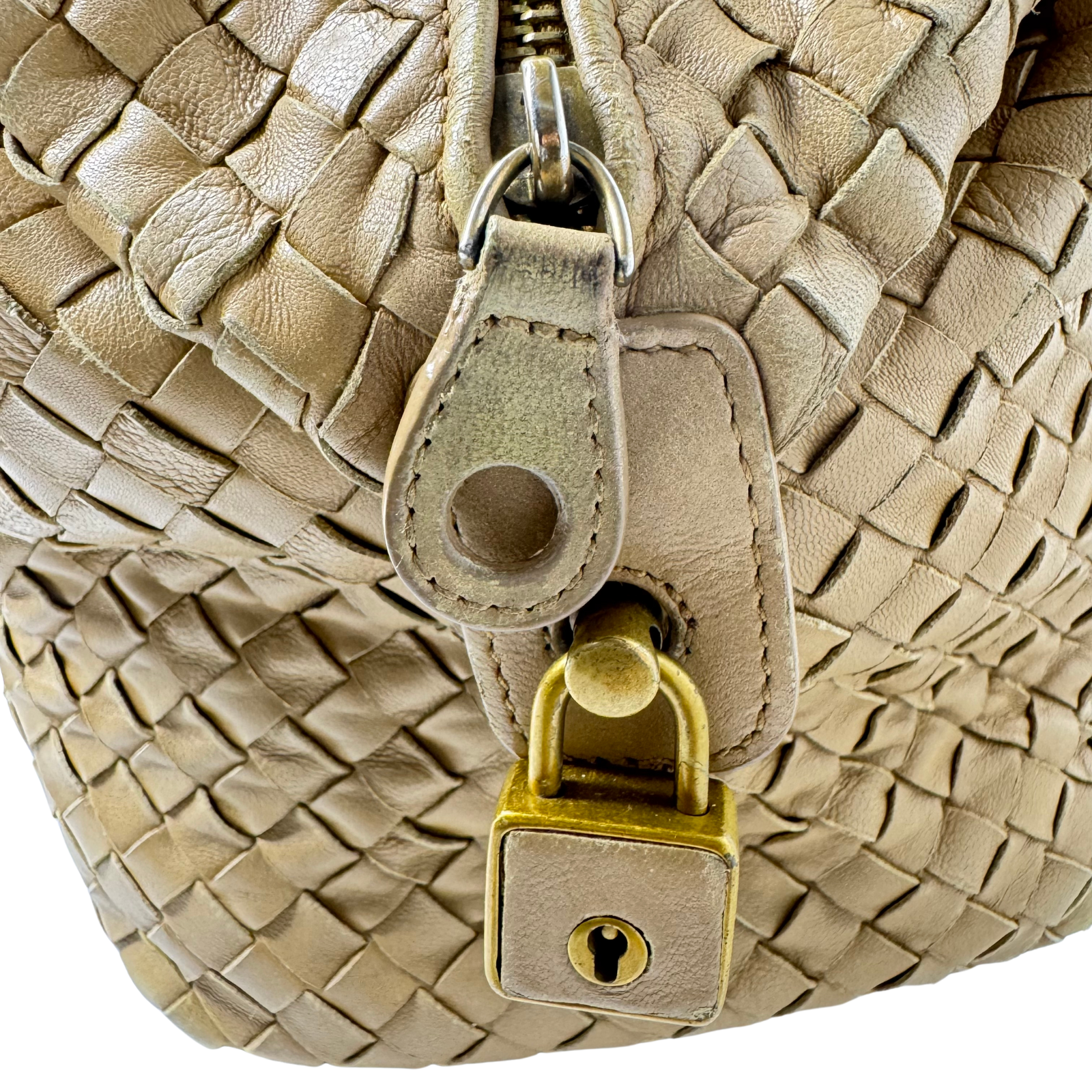 Bottega Veneta Nappa Intrecciato Padlock Montaigne Moutarde Beige Bag