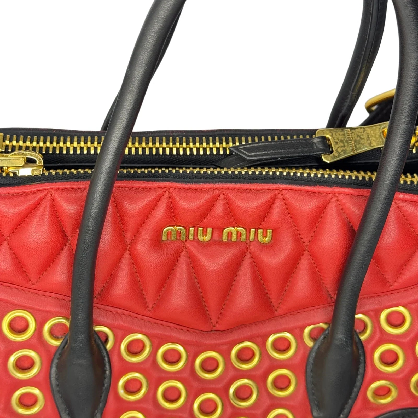 Miu Miu Nappa Biker Bicolor Quilted Leather Bag – Red & Black