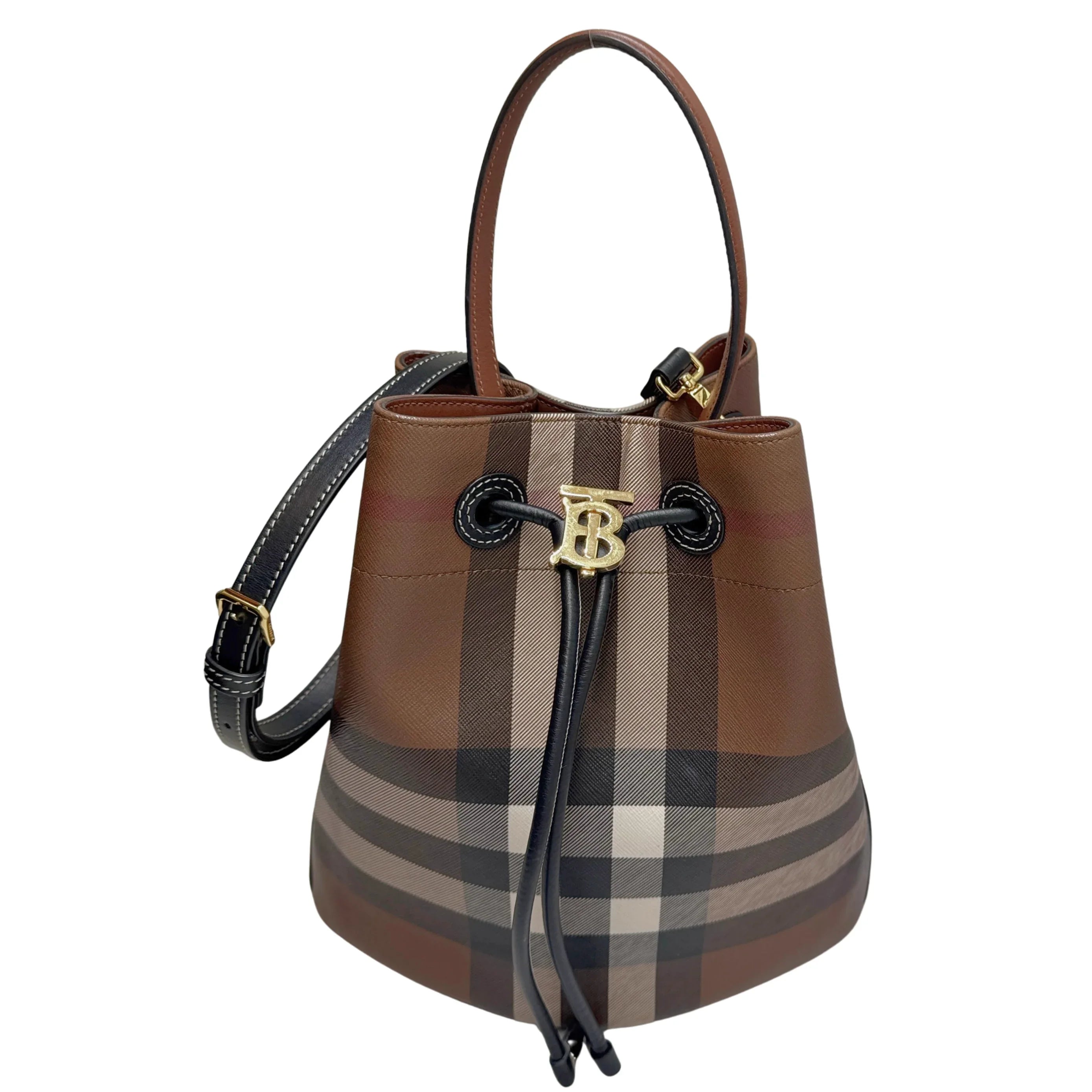 Burberry TB Small Check Bucket Bag Brown - Lost Designer