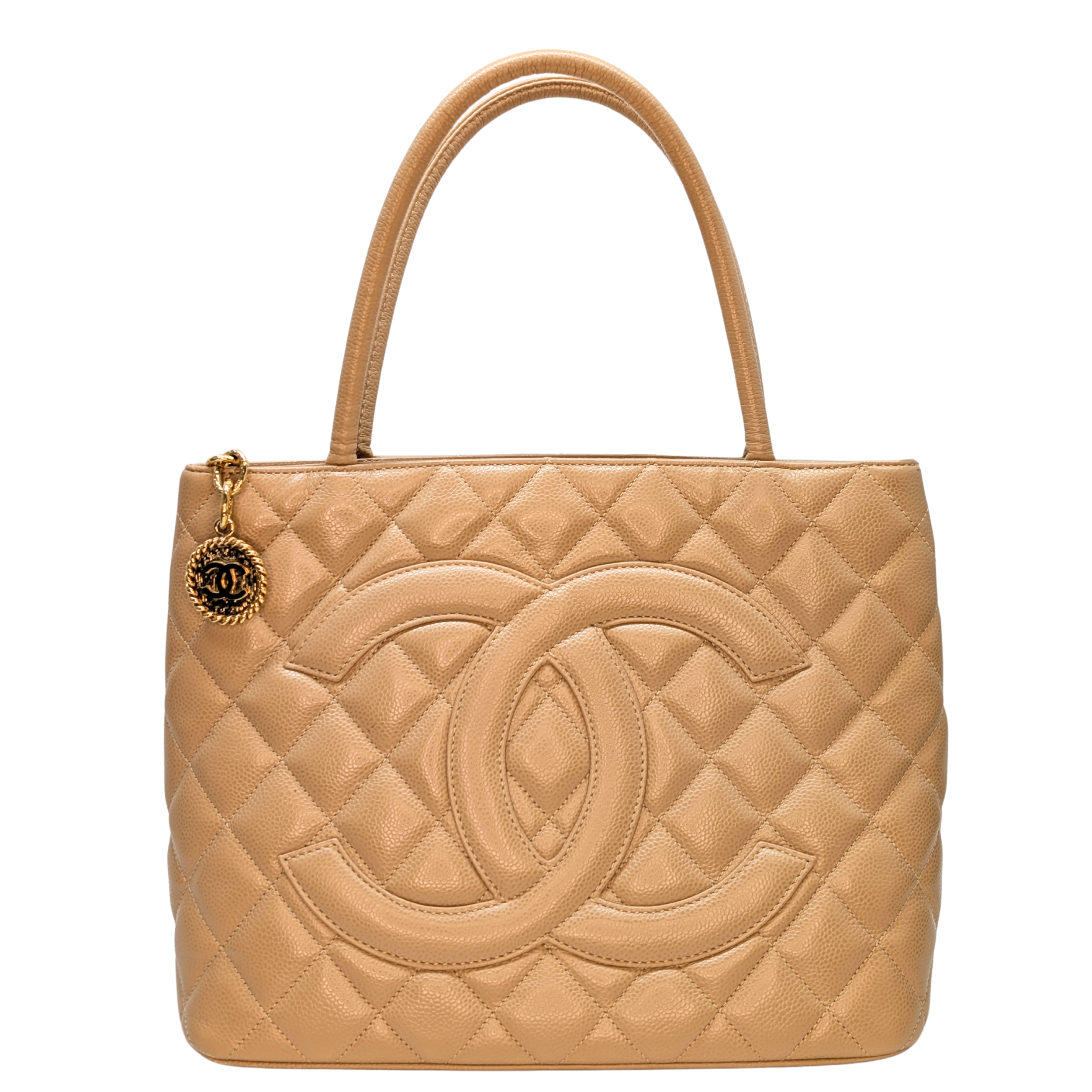 Chanel Caviar Medallion Tote Bag Beige