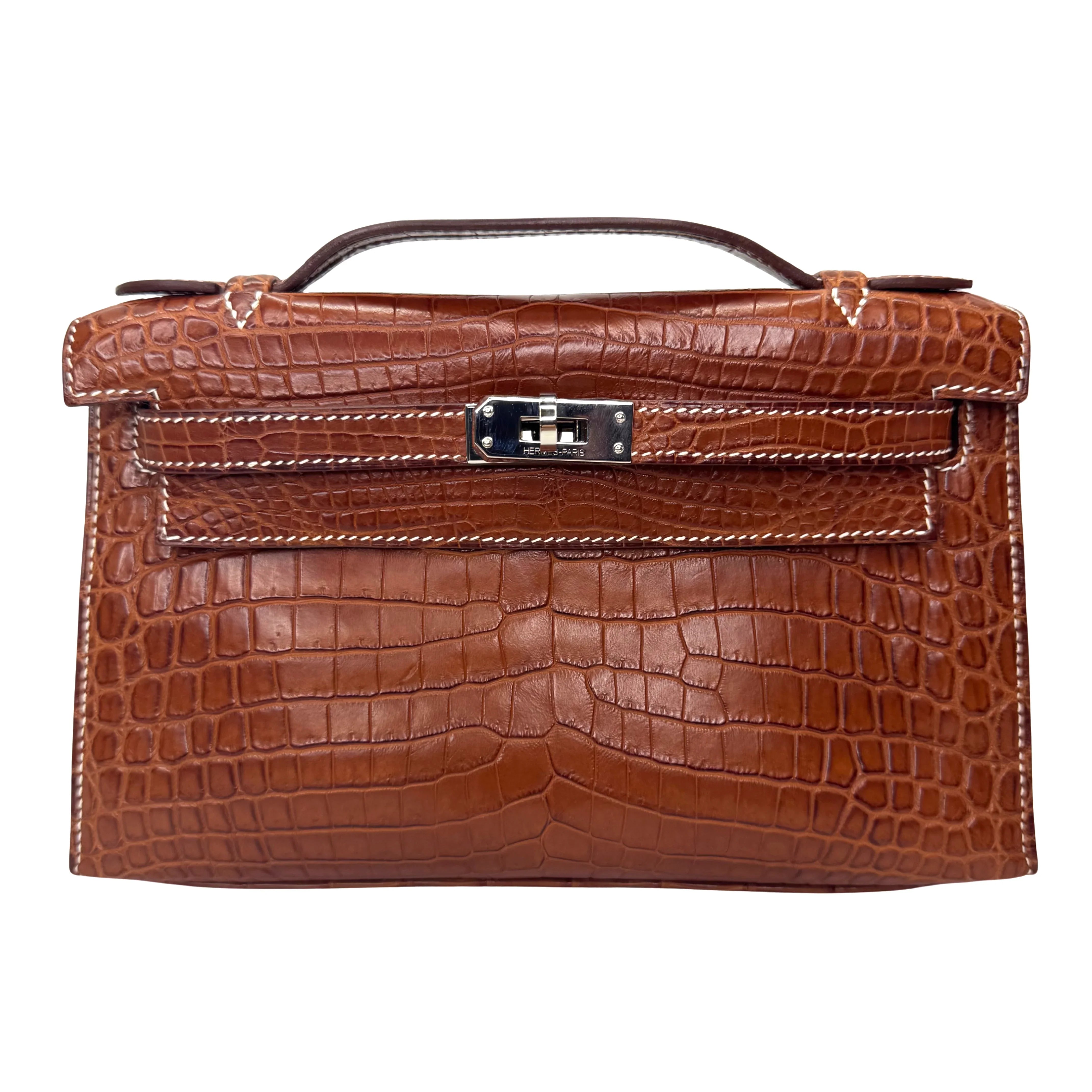 Hermes Kelly Pochette Fauve Niloticus Crocodile PHW □ J Stamp - Lost Designer
