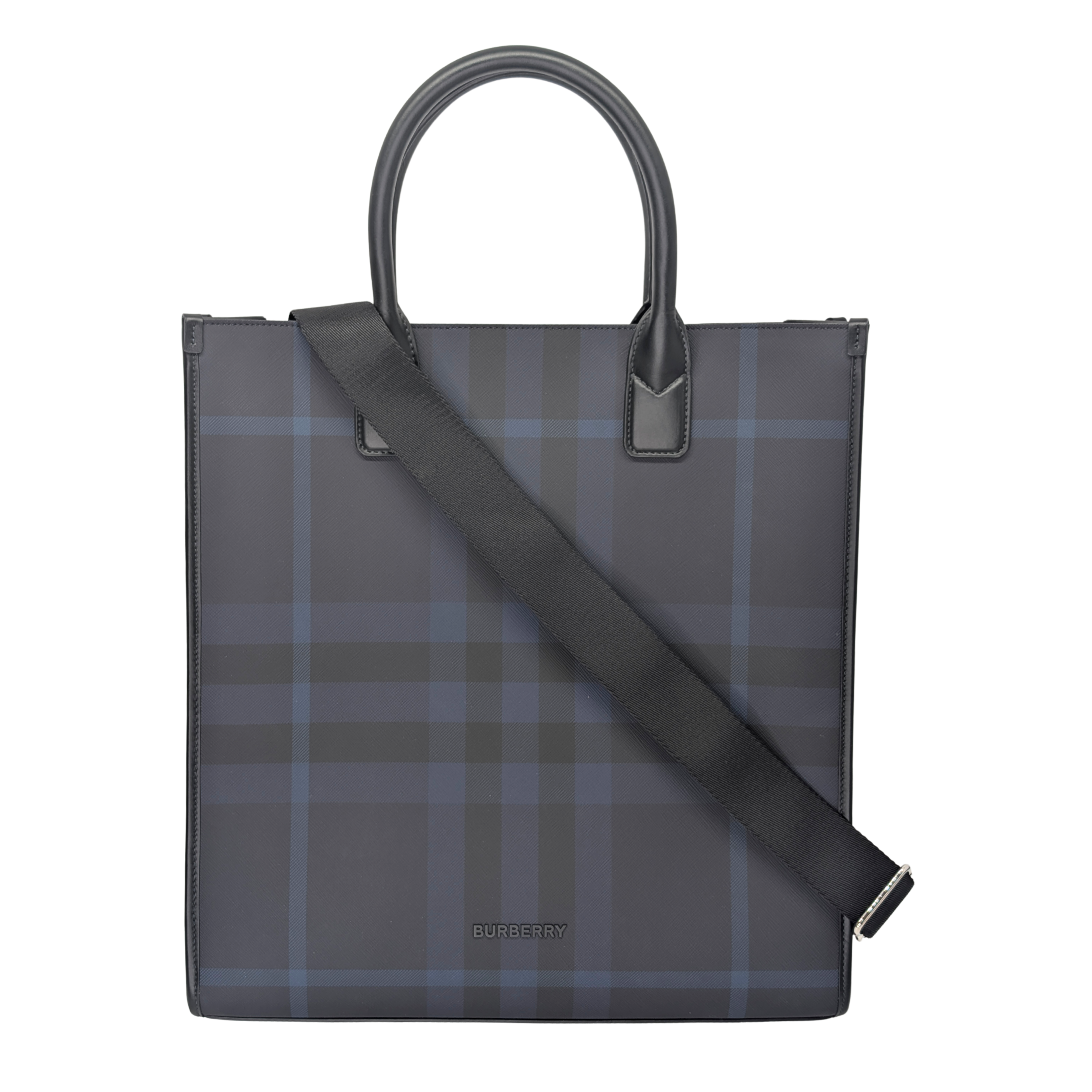 Burberry Slim Vertical Denny Tote Bag In Navy Check Pattern
