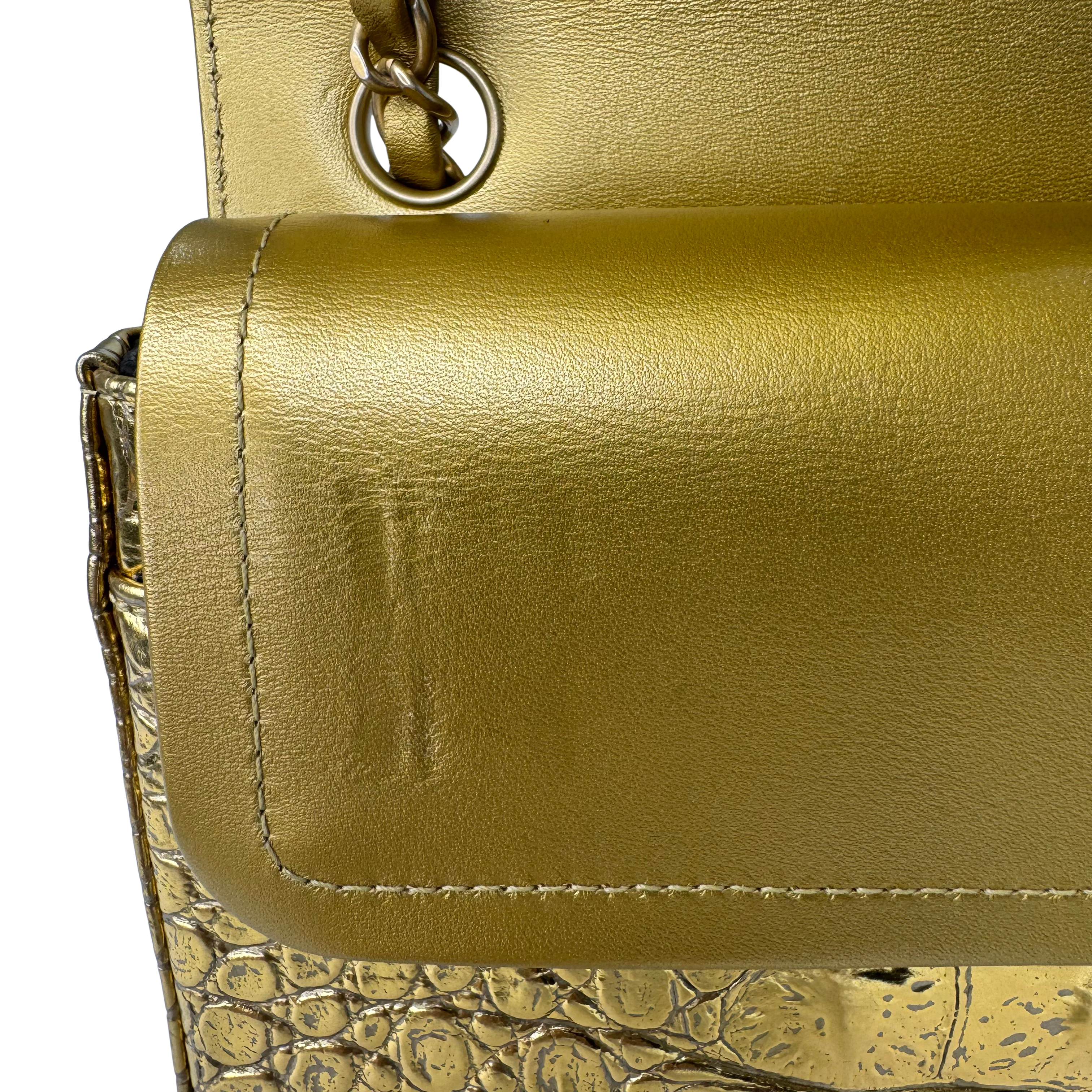 Chanel Double Flap Gold Egyptian Fall 2019 Medium embossed Crocodile Bag