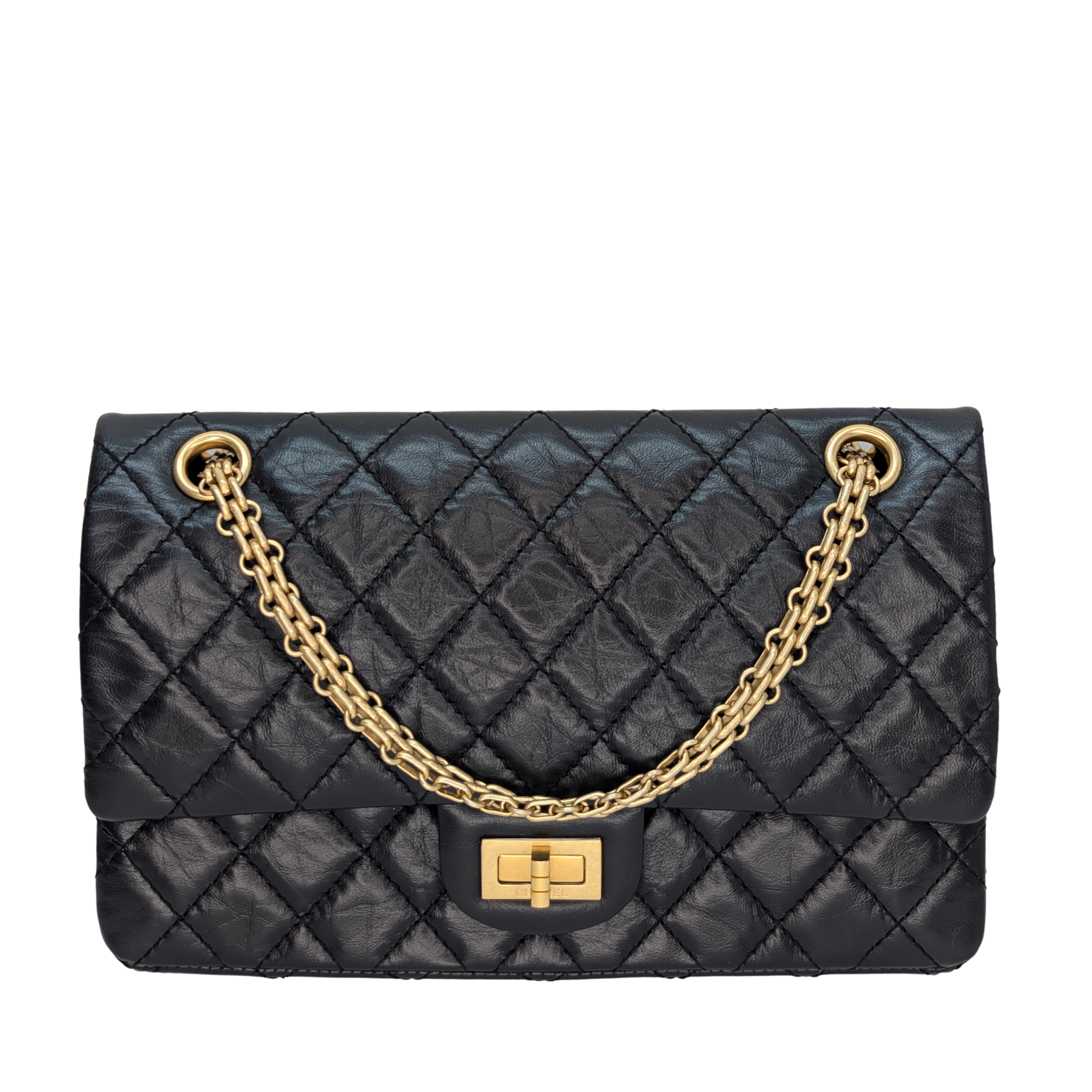 Chanel Black Distressed Calfskin 2.55 Reissue 225 Bag Black