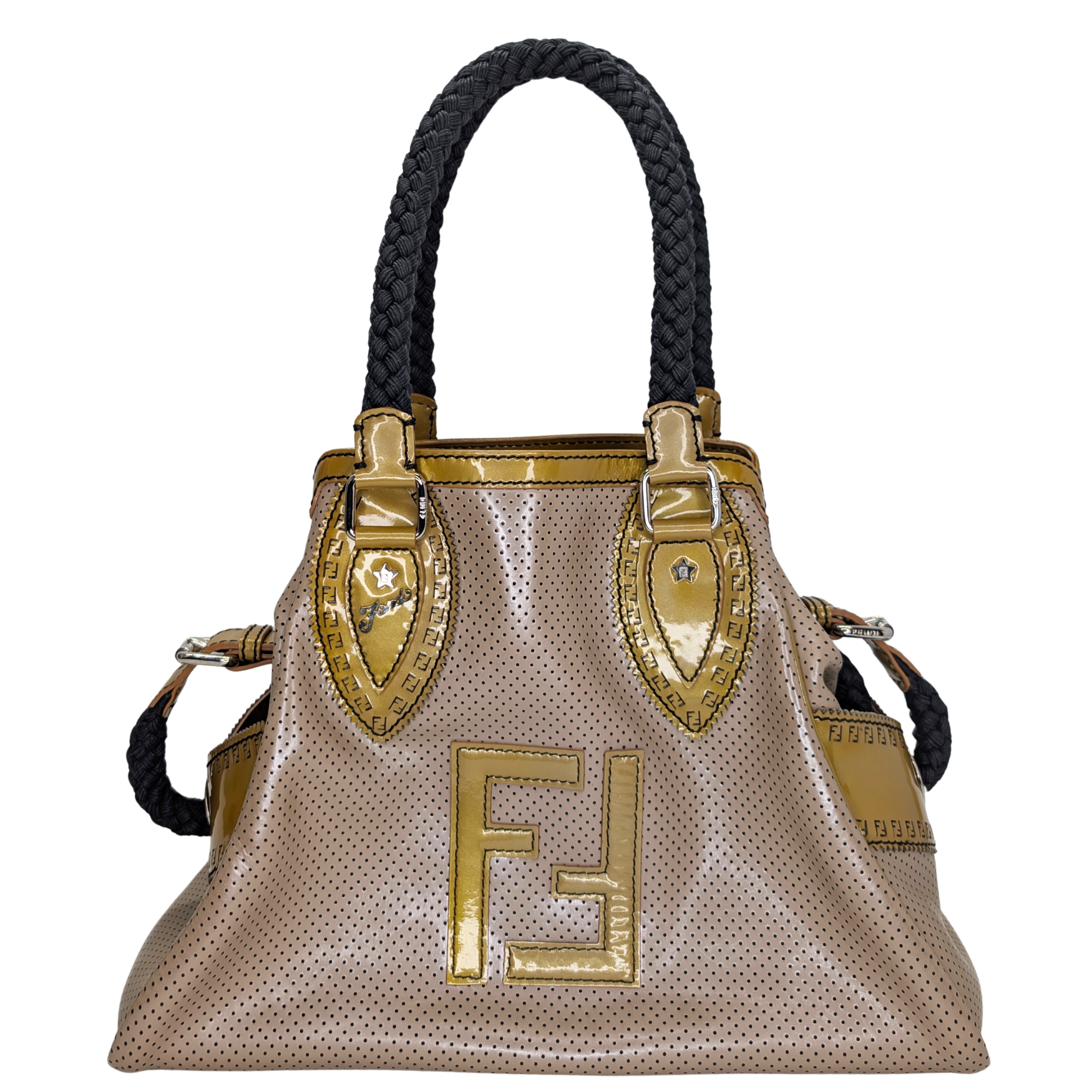 Fendi Perforated Patent Leather De Jour Tote Bag Gold