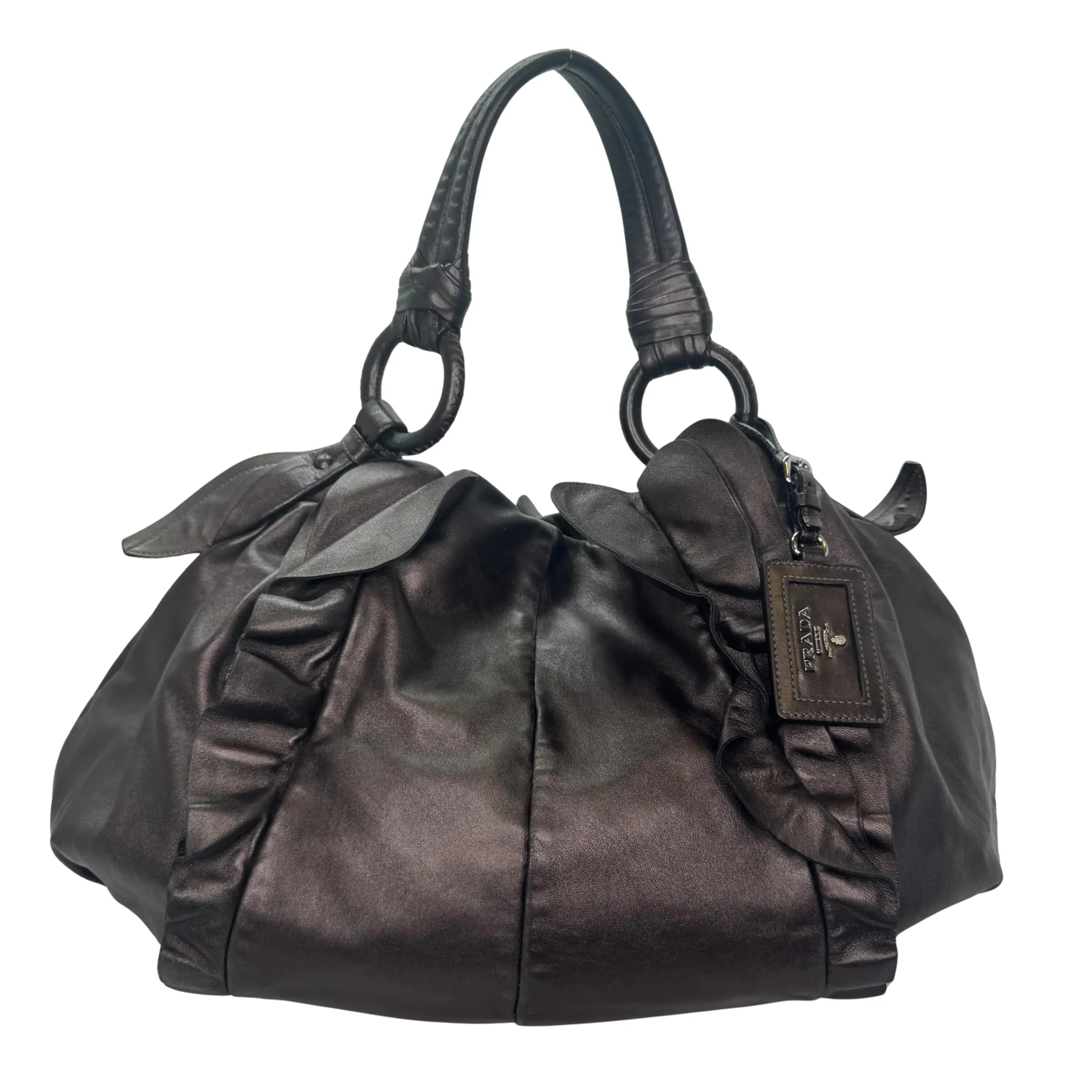 Prada Nappa Ruffle Hobo Grafite Mordore Shoulder Bag - Lost Designer